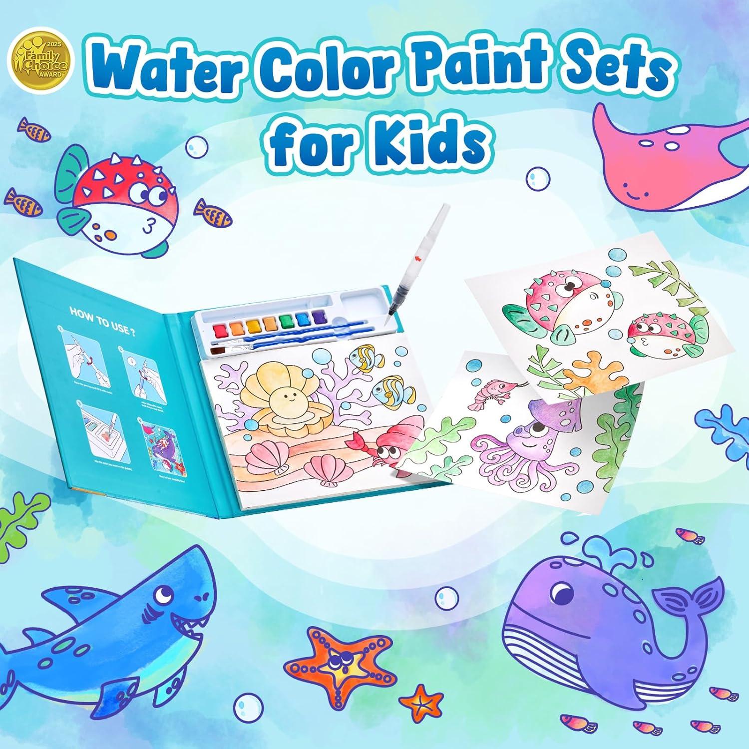 JoyCat Paint with Water Coloring Books for Toddlers, Watercolor Painting Sets for Kids Ages 3-5 4-8, Arts and Crafts Drawing Activities Toy Birthday Gift for Boys Girls (Animal & Alphabet)(Sea Animals)