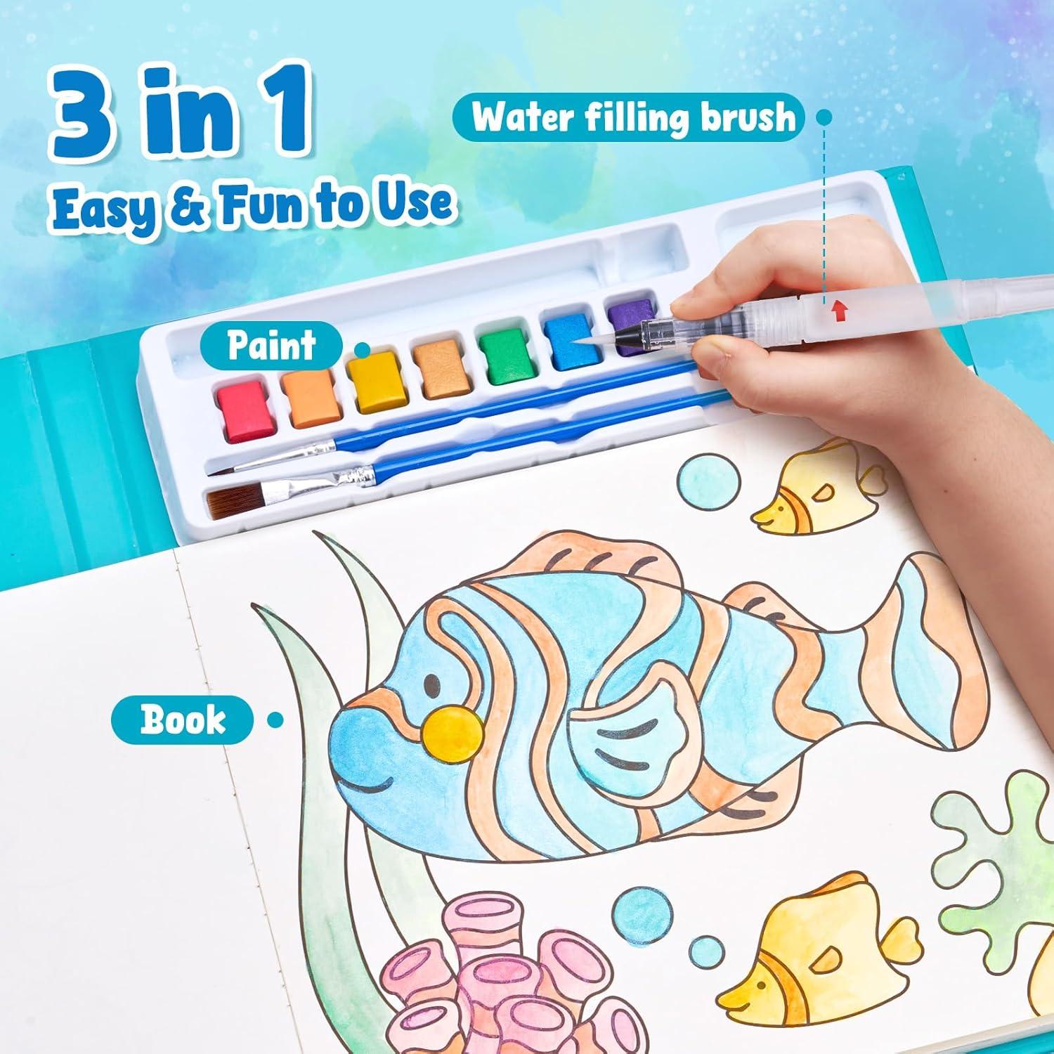 JoyCat Paint with Water Coloring Books for Toddlers, Watercolor Painting Sets for Kids Ages 3-5 4-8, Arts and Crafts Drawing Activities Toy Birthday Gift for Boys Girls (Animal & Alphabet)(Sea Animals)