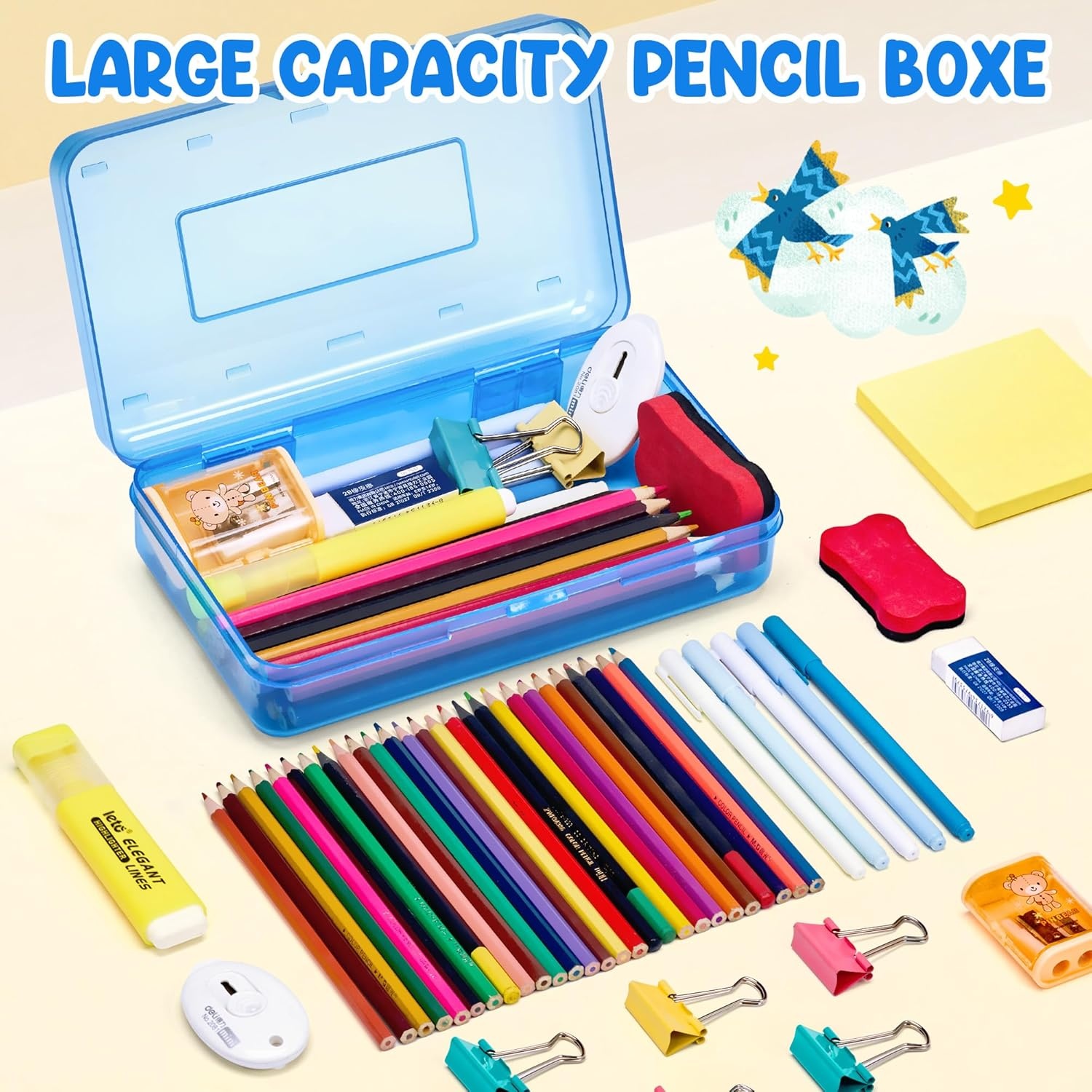 GAMENOTE Plastic Pencil Box with Personalized Sticker,Kid Hard Pencil Case with Snap-tight Lid,Small Art Craft Storage Containers,School Supplies Box for Boys,Girls (Purple)(Blue)