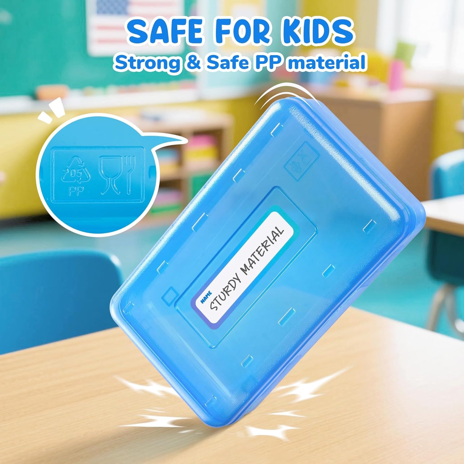 GAMENOTE Plastic Pencil Box with Personalized Sticker,Kid Hard Pencil Case with Snap-tight Lid,Small Art Craft Storage Containers,School Supplies Box for Boys,Girls (Purple)(Blue)