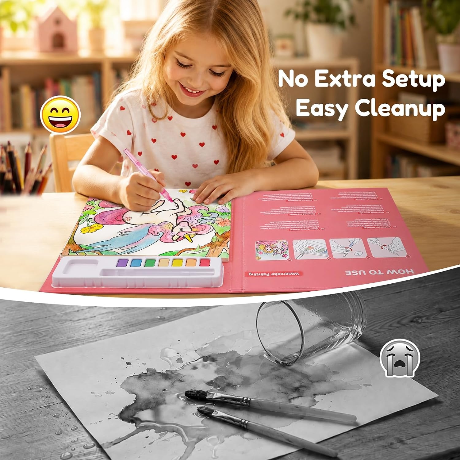 JoyCat Paint with Water Coloring Books for Toddlers (Princess)(Watermelon pink)