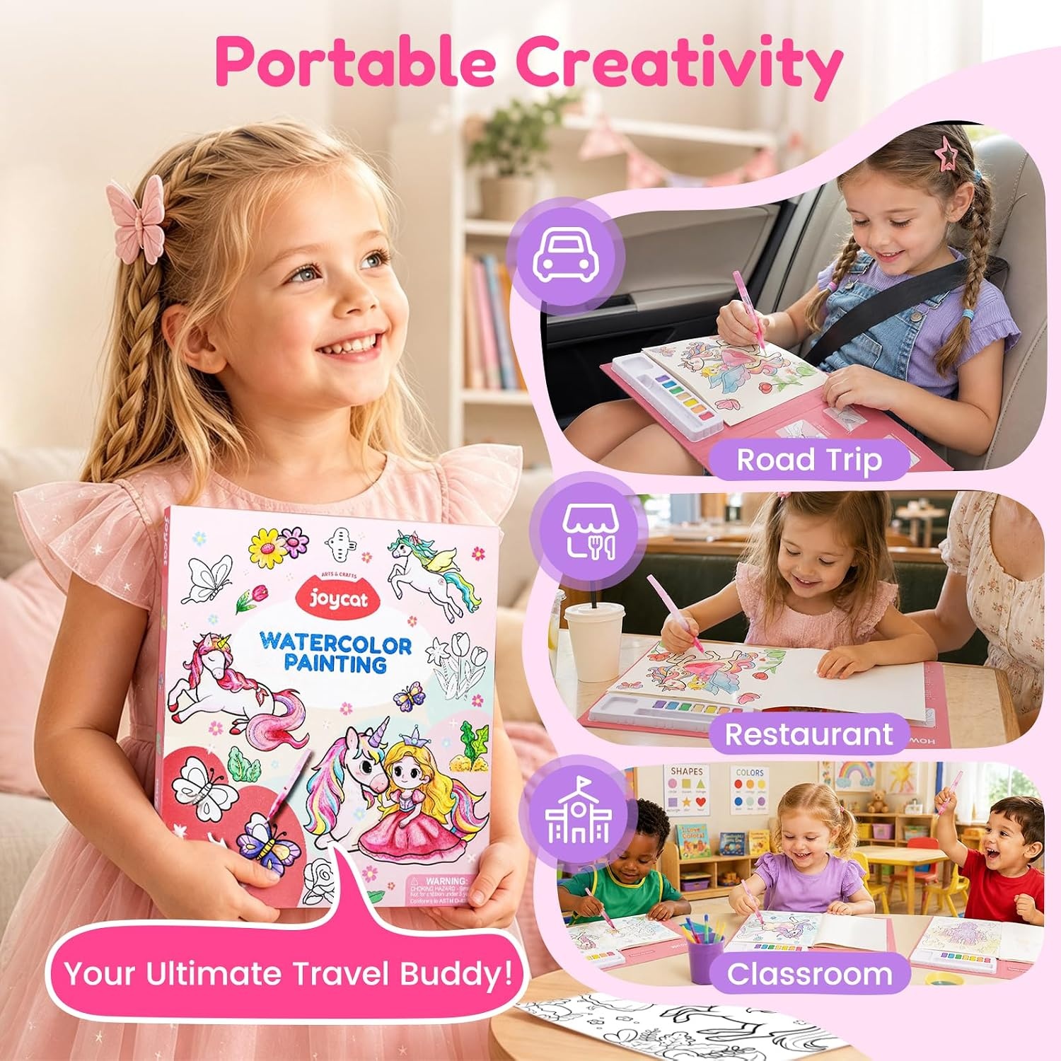 JoyCat Paint with Water Coloring Books for Toddlers (Princess)(Watermelon pink)