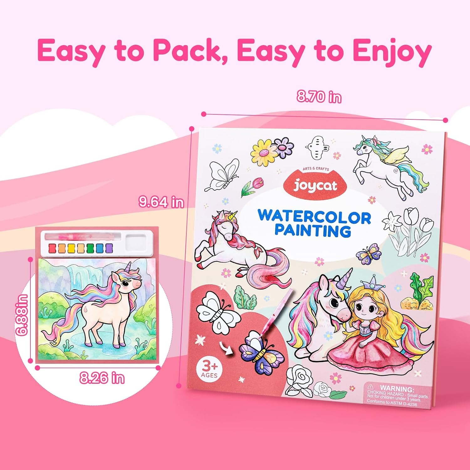 JoyCat Paint with Water Coloring Books for Toddlers (Princess)(Watermelon pink)