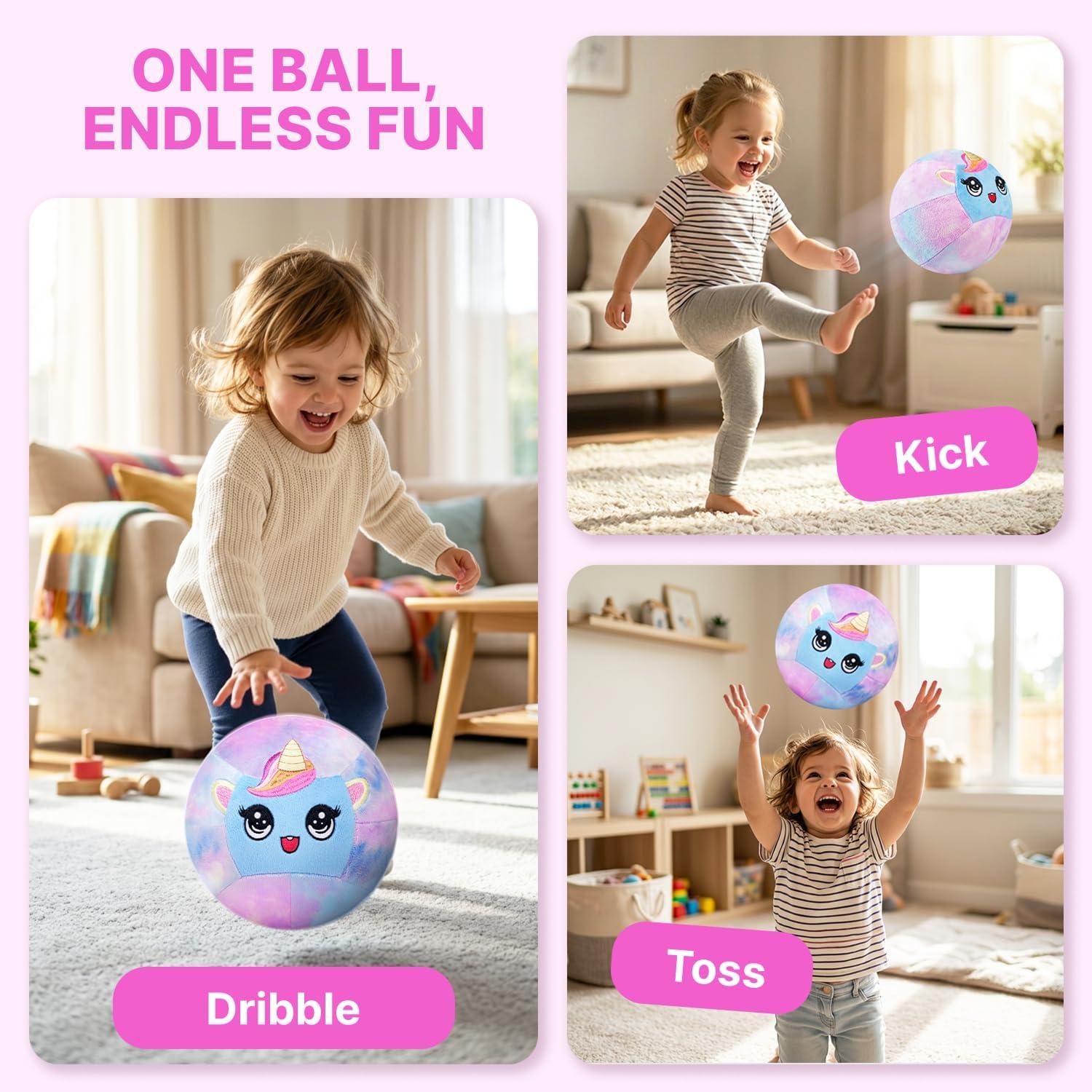 JoyCat Silent Indoor Soccer Ball for Toddlers 1-3, Dinosaur Soft Plush Baby Toddler Soccer Ball Toys Gifts for 1 2 3 4 5 Year Old Boy Girl Birthday Gifts(Unicorn Basketball)