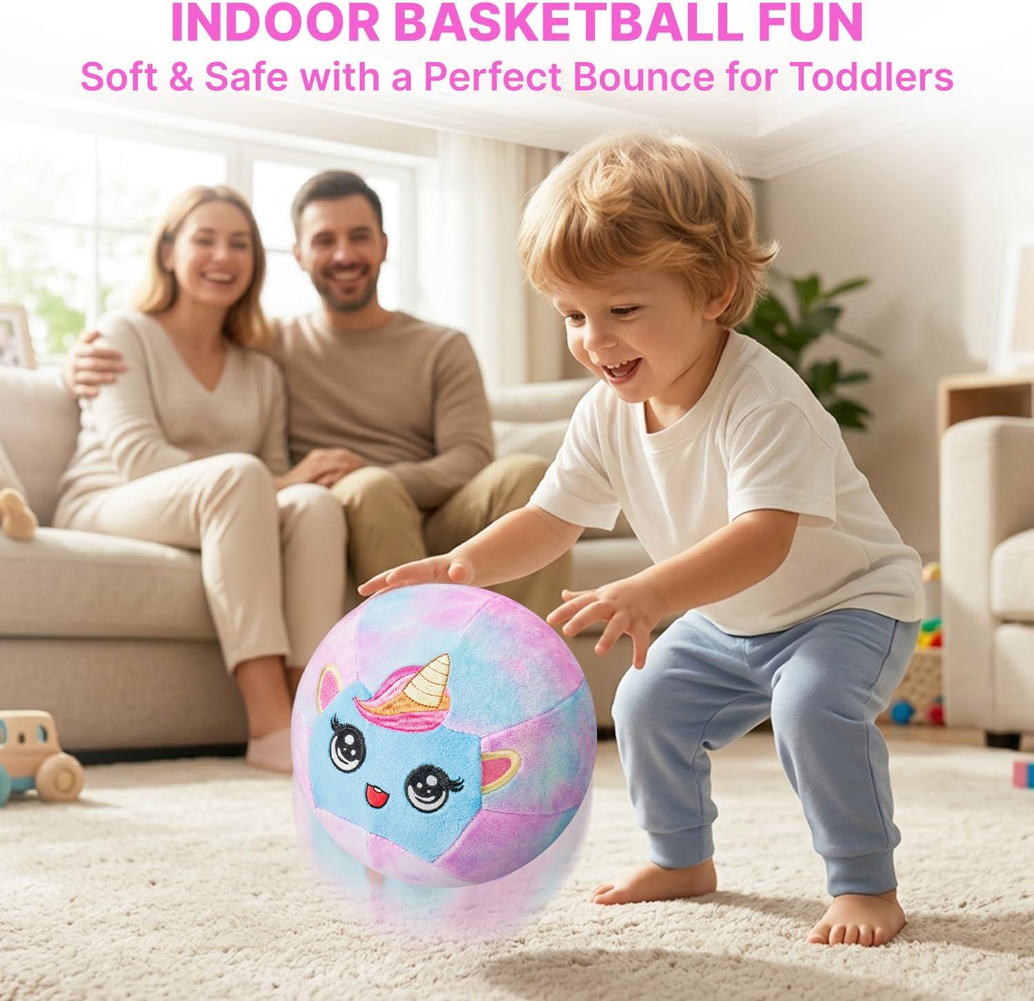 JoyCat Silent Indoor Soccer Ball for Toddlers 1-3, Dinosaur Soft Plush Baby Toddler Soccer Ball Toys Gifts for 1 2 3 4 5 Year Old Boy Girl Birthday Gifts(Unicorn Basketball)