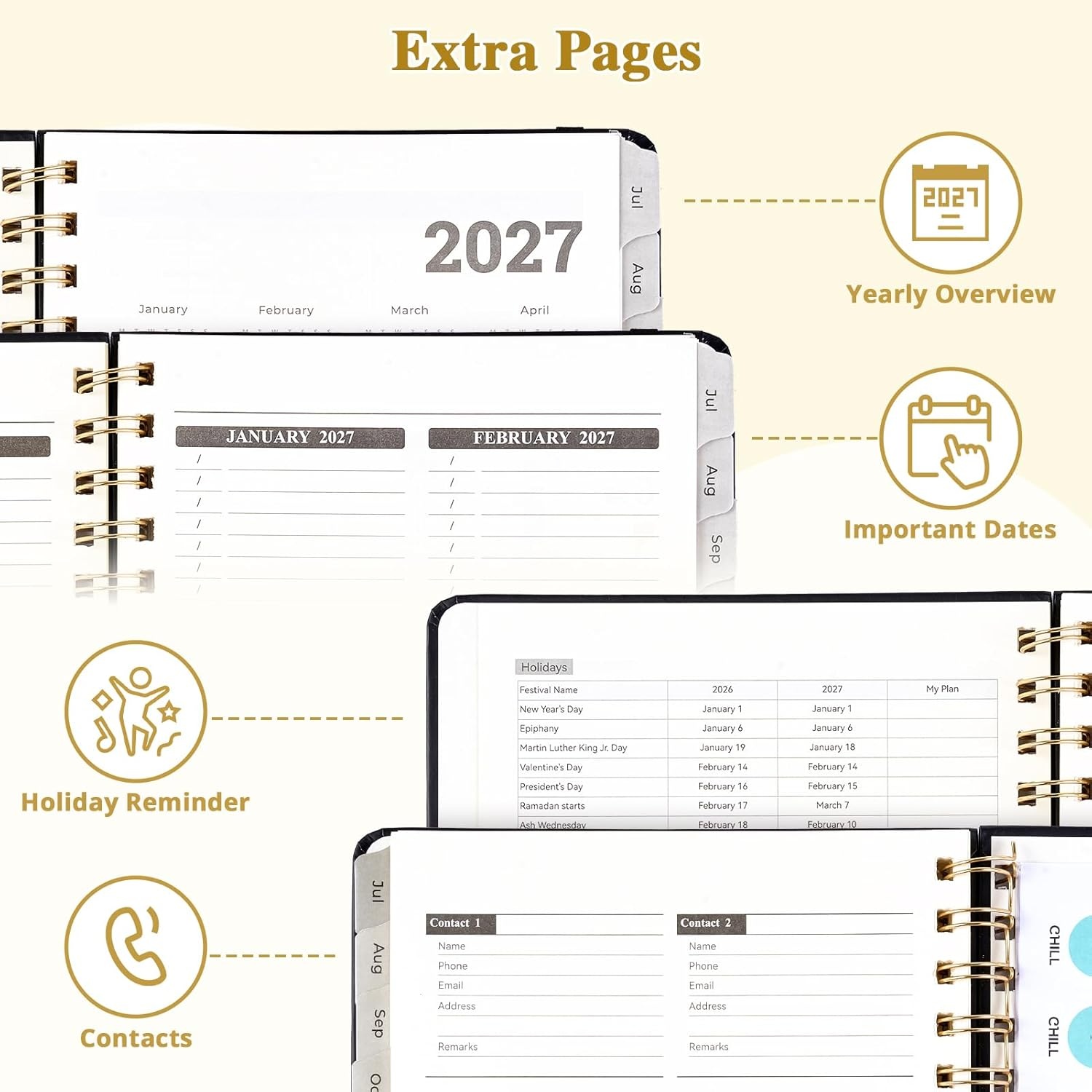 JoyCat 12-Month Academic Planner 2026-2027, July 2026 – June 2027, A5 Weekly & Monthly Planner, Hardcover Agenda with Tabs, 5 Sticker Sheets, Elastic Closure & Pocket for Teachers & Students, 6.3″ x 8.5″, Midnight Garden(Black)