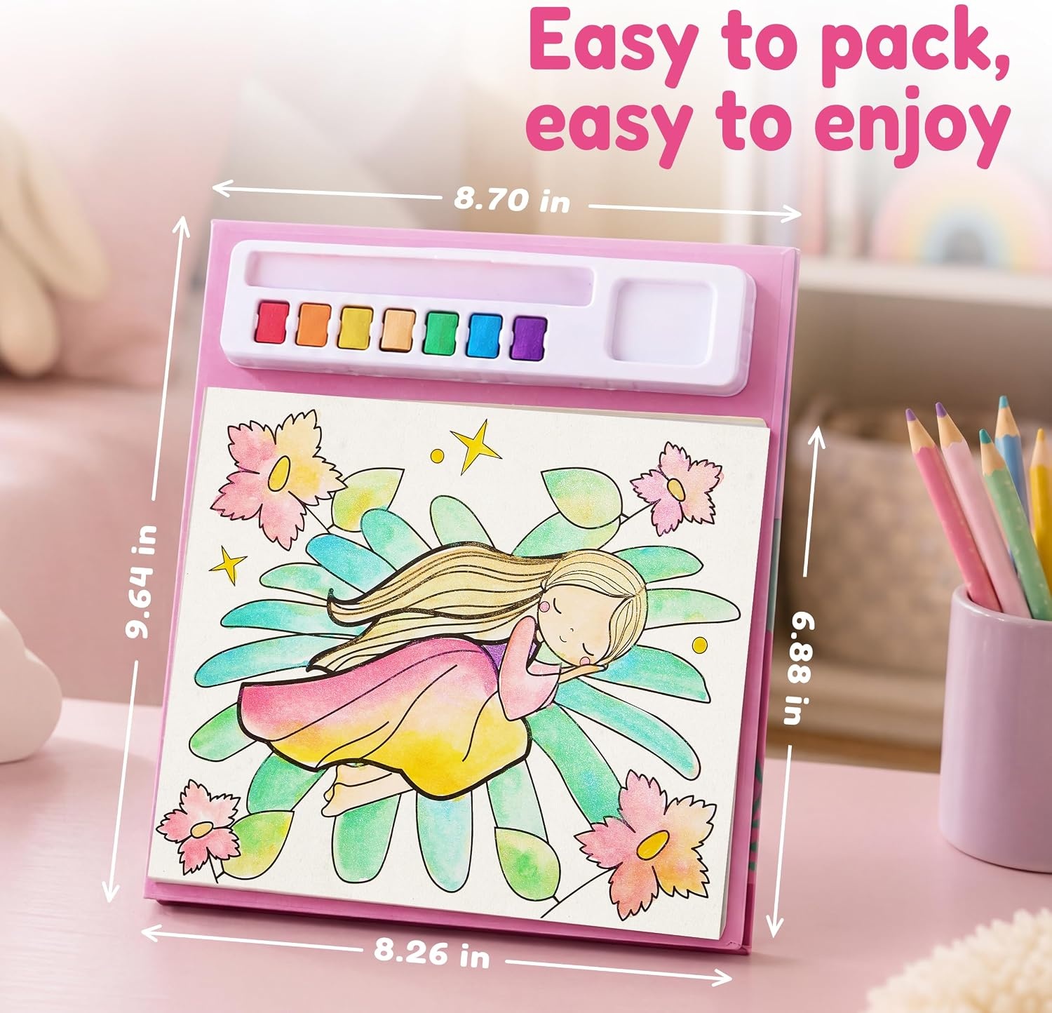 JoyCat Paint with Water Coloring Books & Creative Sticker (Animals) | Watercolor & Sticker Activity – 200 Pcs Stickers for Kids, Toddler Painting Set, Art & Craft Travel Toy Gifts for Boys Girls(Tiny Fairy)