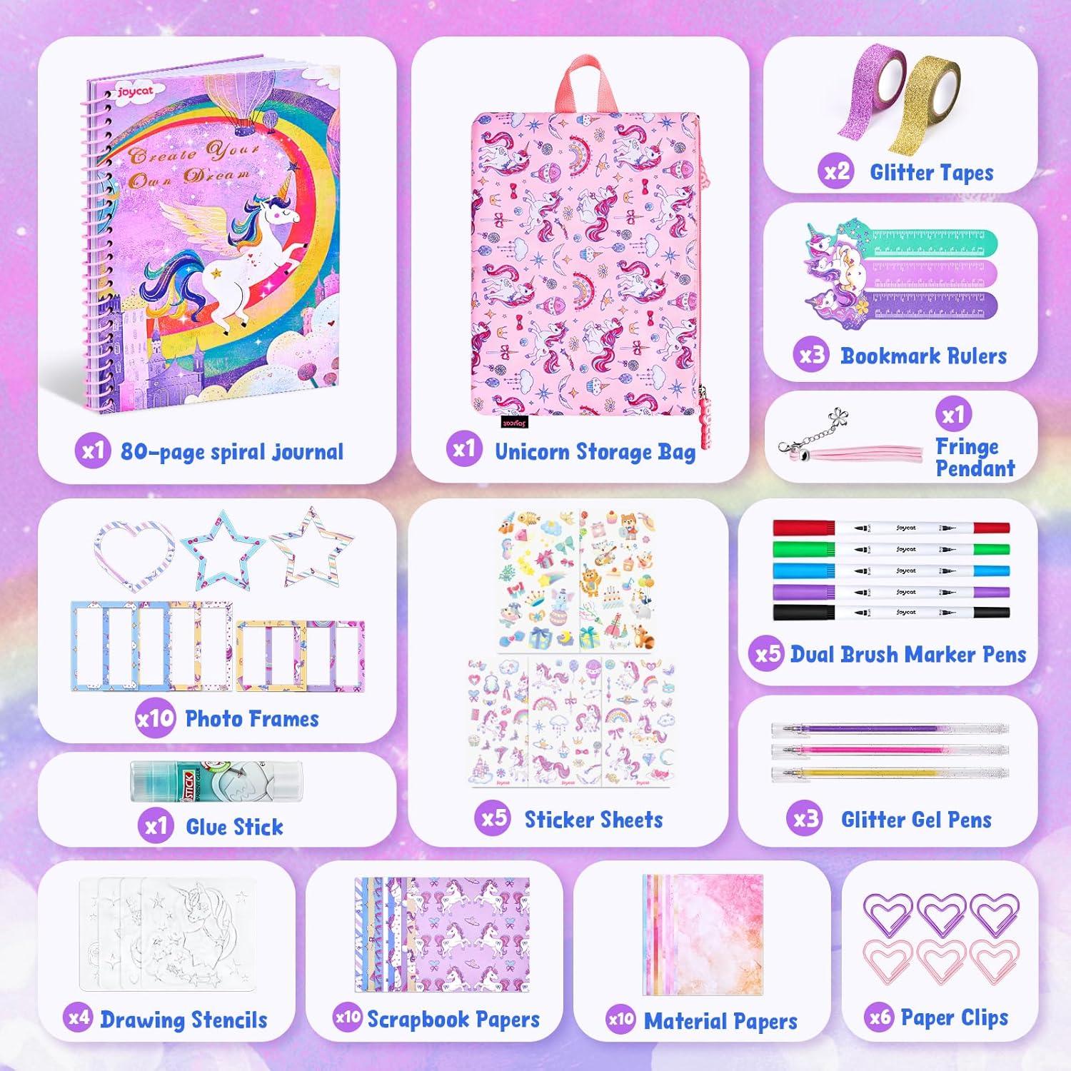 JoyCat DIY Journal Kit for Girls with Storage Bag, Birthday Gifts for 8 9 10 11 12 Year Old Girl Diary Scrapbook Supplies Art Crafts for Kids Journaling Stationery Set