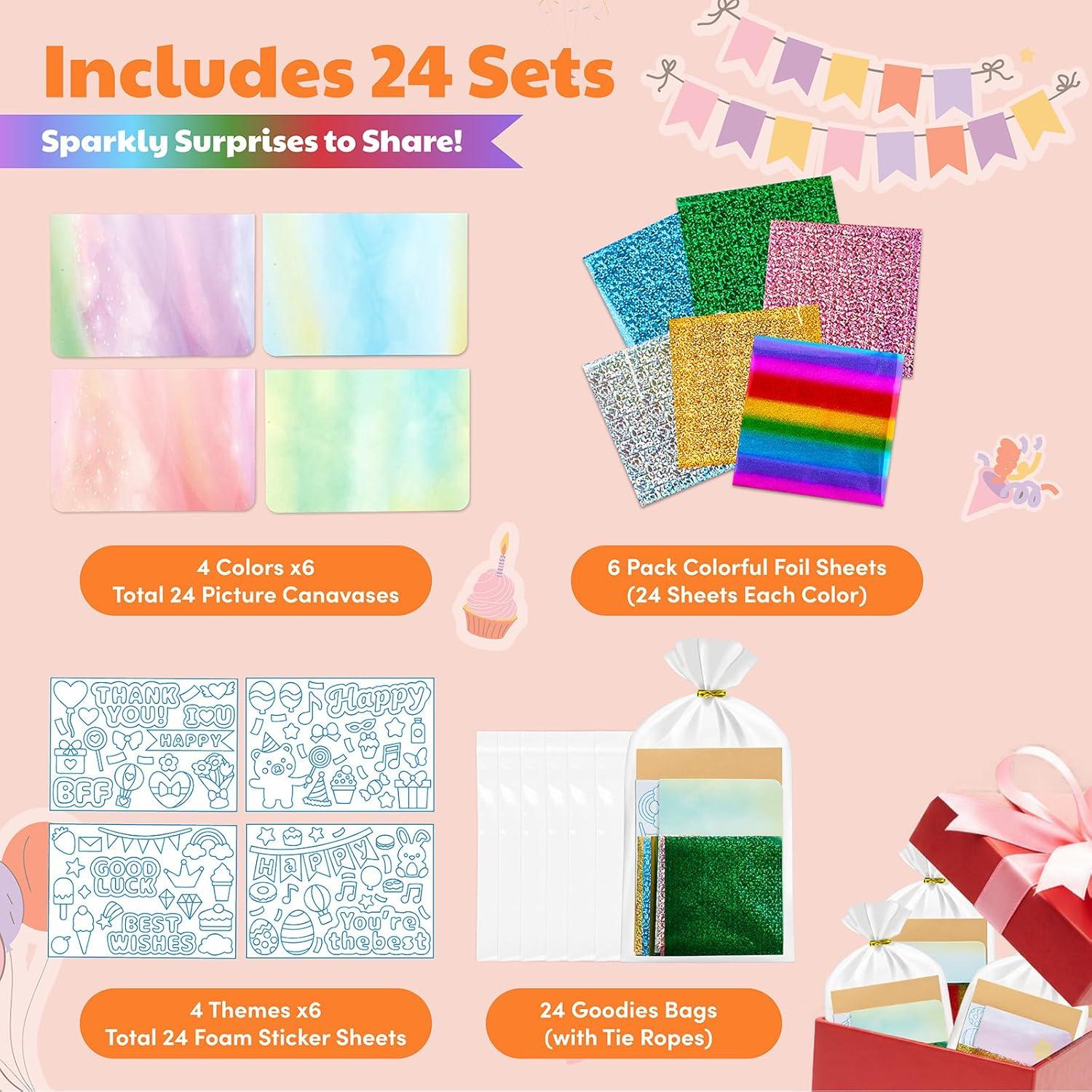 JoyCat 24 Pack Foil Craft Party Favors,No Mess Arts and Crafts for Kids,Goodie Bag Stuffers,DIY Creative Activity, Birthday Present for Girls Boys 4 5 6 7 8 9 Years Old(Unicorn)(Greeting Cards)