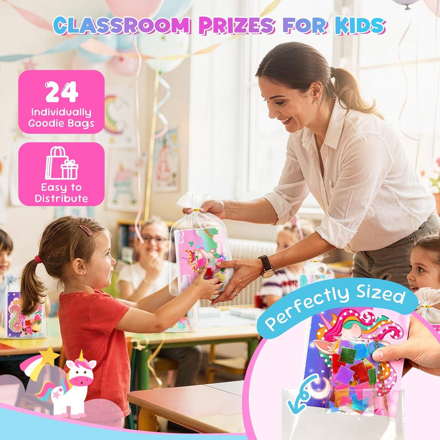 JoyCat 24 Pack Unicorn Party Favors for Girls, Mess-Free Craft Kits for Kids Ages 4-9, DIY Poke Art Activity Set for Birthday Goodie Bags, Classroom Prizes and Group Fun