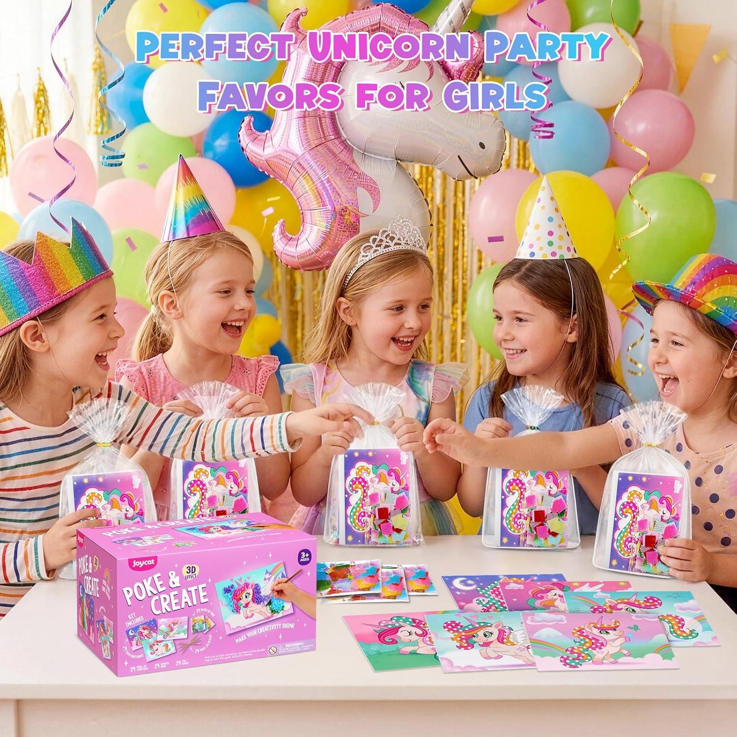 JoyCat 24 Pack Unicorn Party Favors for Girls, Mess-Free Craft Kits for Kids Ages 4-9, DIY Poke Art Activity Set for Birthday Goodie Bags, Classroom Prizes and Group Fun