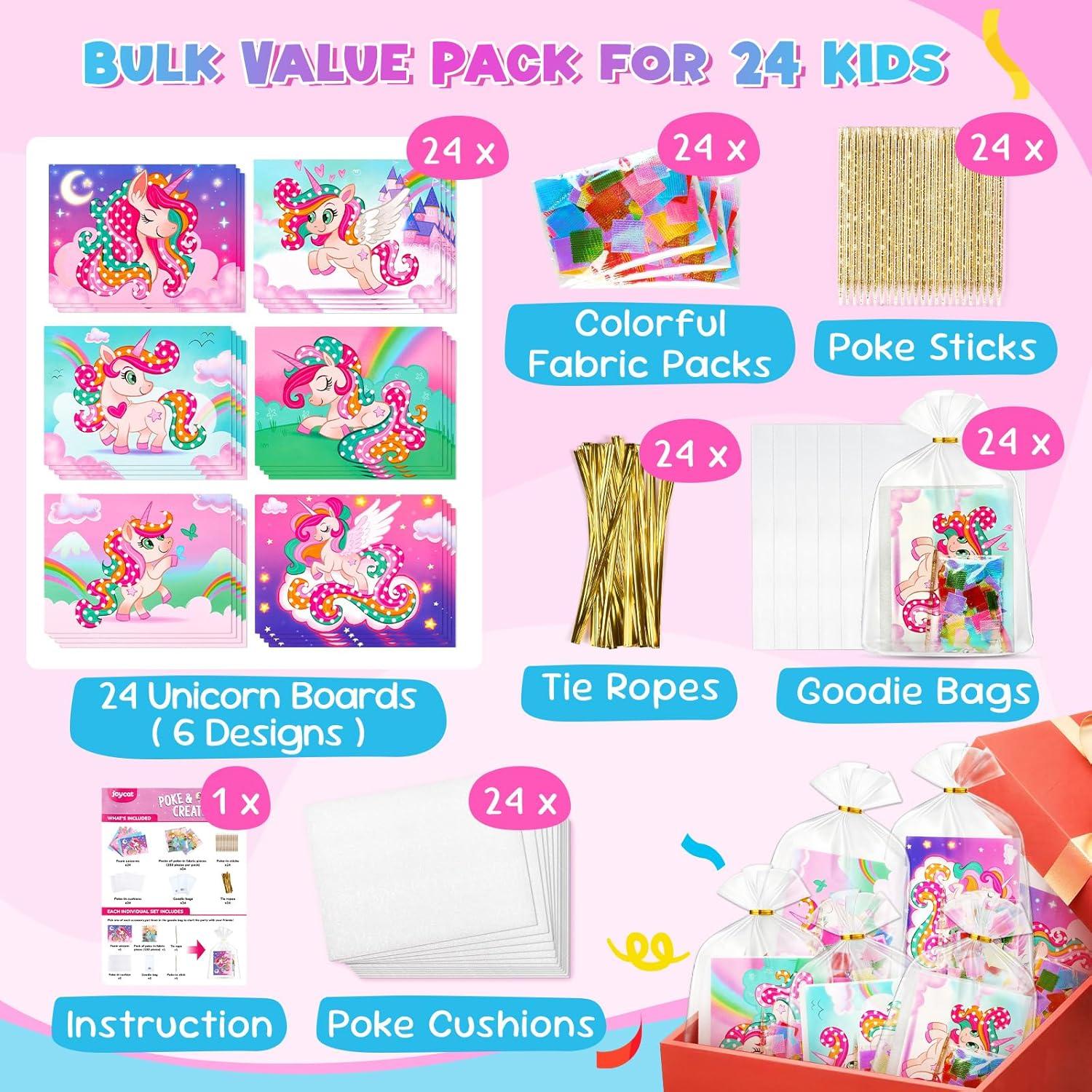 JoyCat 24 Pack Unicorn Party Favors for Girls, Mess-Free Craft Kits for Kids Ages 4-9, DIY Poke Art Activity Set for Birthday Goodie Bags, Classroom Prizes and Group Fun