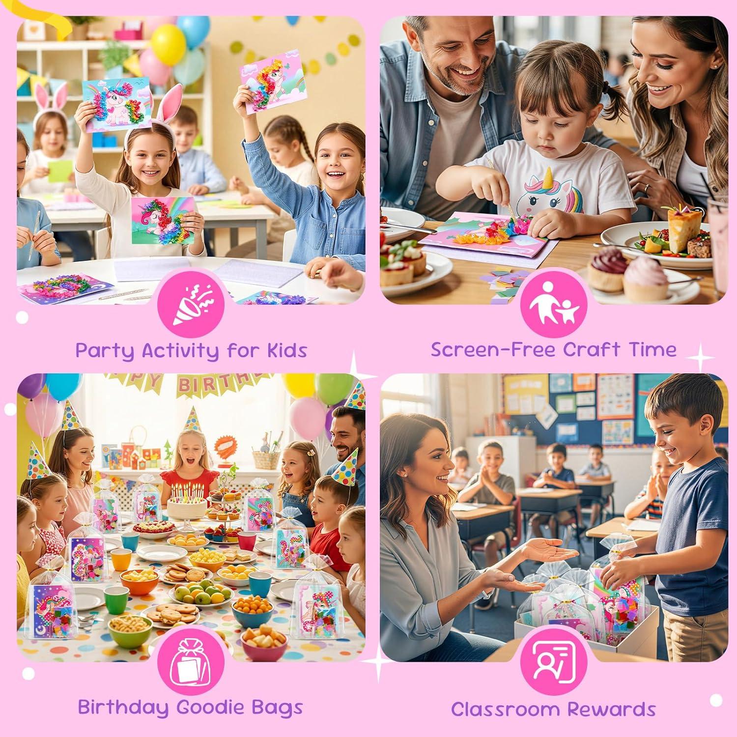 JoyCat 24 Pack Unicorn Party Favors for Girls, Mess-Free Craft Kits for Kids Ages 4-9, DIY Poke Art Activity Set for Birthday Goodie Bags, Classroom Prizes and Group Fun