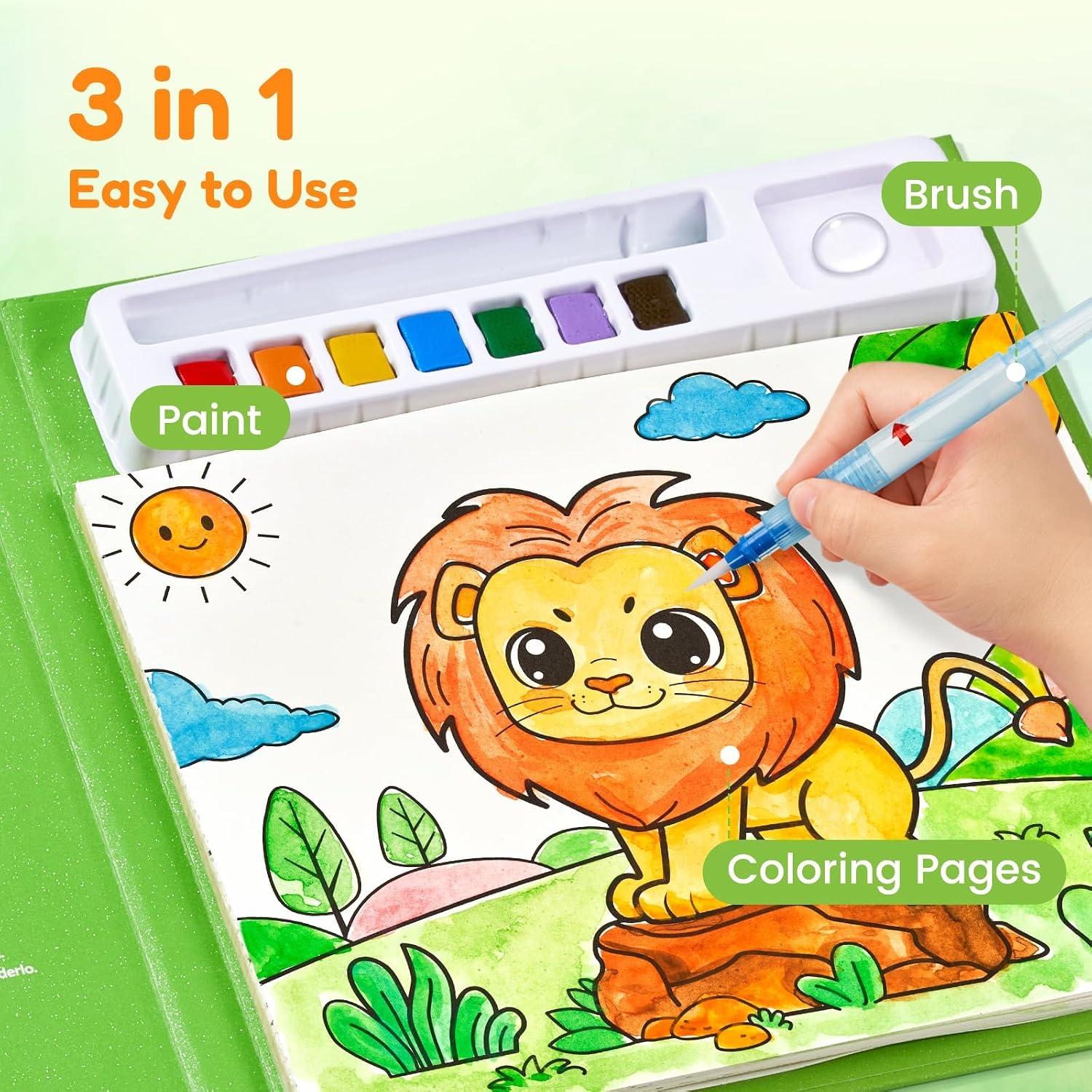 JoyCat Paint with Water Coloring Books for Toddlers (Princess)(Green)