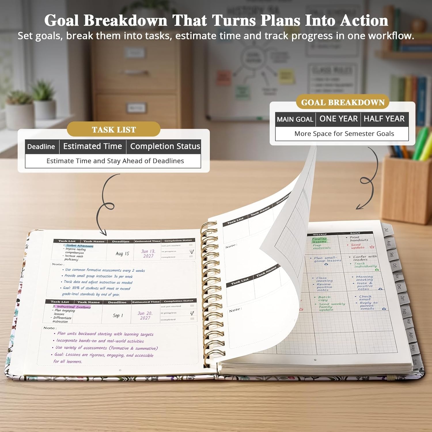 JoyCat 12-Month Academic Planner 2026-2027, July 2026 – June 2027, A5 Weekly & Monthly Planner, Hardcover Agenda with Tabs, 5 Sticker Sheets, Elastic Closure & Pocket for Teachers & Students, 6.3″ x 8.5″, Midnight Garden(Wildflowers)