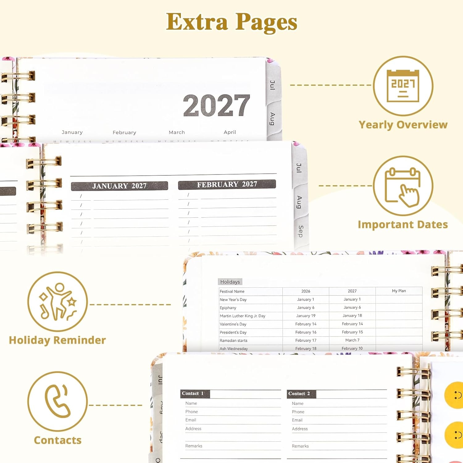 JoyCat 12-Month Academic Planner 2026-2027, July 2026 – June 2027, A5 Weekly & Monthly Planner, Hardcover Agenda with Tabs, 5 Sticker Sheets, Elastic Closure & Pocket for Teachers & Students, 6.3″ x 8.5″, Midnight Garden(Wildflowers)