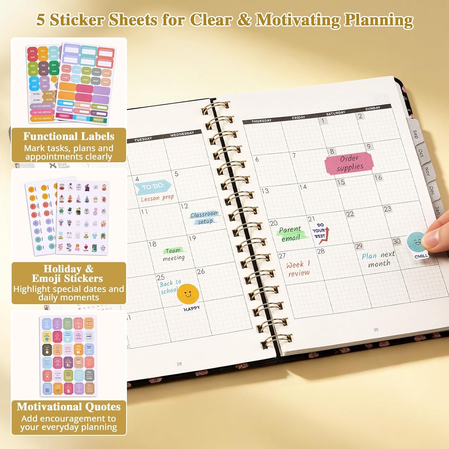 JoyCat 12-Month Academic Planner 2026-2027, July 2026 – June 2027, A5 Weekly & Monthly Planner, Hardcover Agenda with Tabs, 5 Sticker Sheets, Elastic Closure & Pocket for Teachers & Students, 6.3″ x 8.5″, Midnight Garden(Midnight Garden)