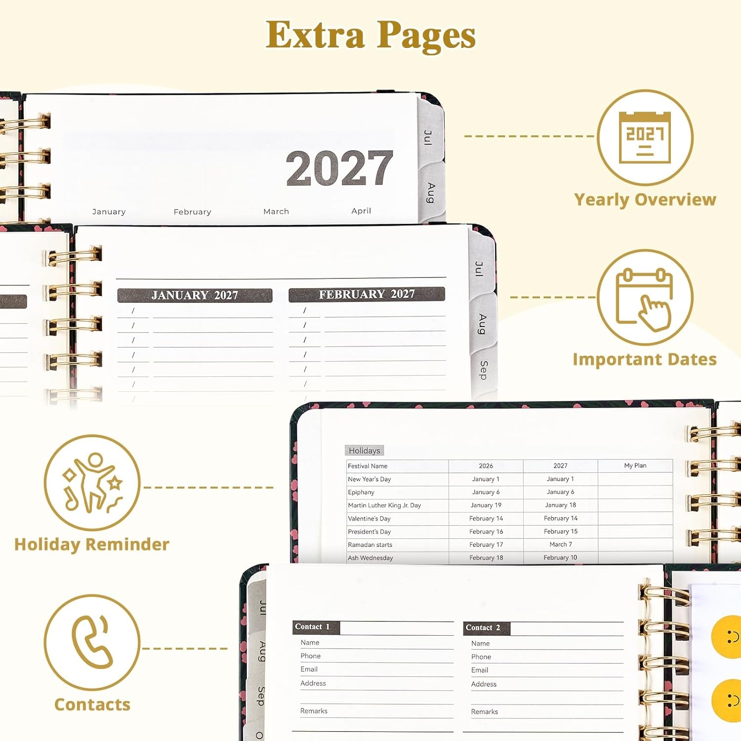 JoyCat 12-Month Academic Planner 2026-2027, July 2026 – June 2027, A5 Weekly & Monthly Planner, Hardcover Agenda with Tabs, 5 Sticker Sheets, Elastic Closure & Pocket for Teachers & Students, 6.3″ x 8.5″, Midnight Garden(Midnight Garden)