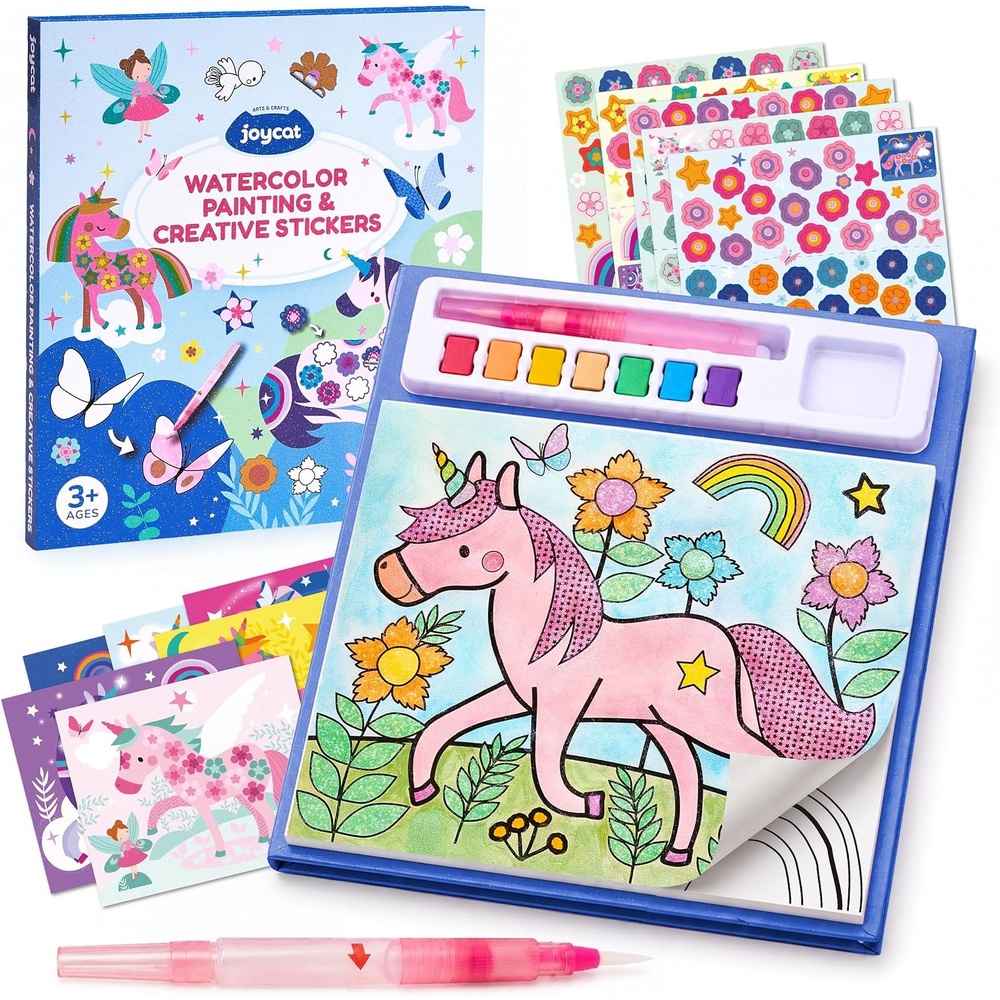 JoyCat Paint with Water Coloring Books & Creative Sticker (Animals) | Watercolor & Sticker Activity – 200 Pcs Stickers for Kids, Toddler Painting Set, Art & Craft Travel Toy Gifts for Boys Girls(Magical Pony)