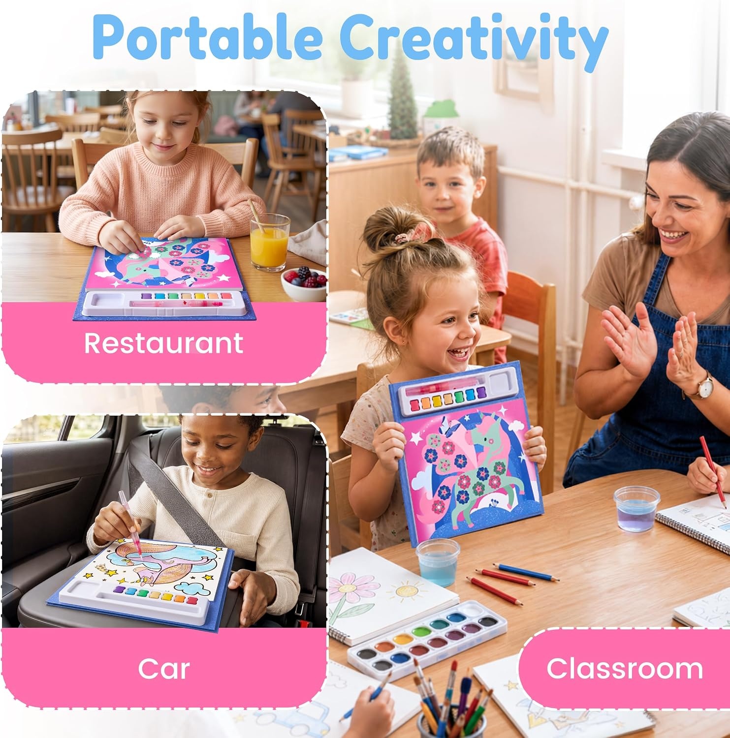 JoyCat Paint with Water Coloring Books & Creative Sticker(Ocean Princess) | Watercolor & Sticker Activity – 200 Pcs Stickers for Kids, Toddler Painting Set, Art & Craft Travel Toy Gifts for Boys Girls(Magical Pony)