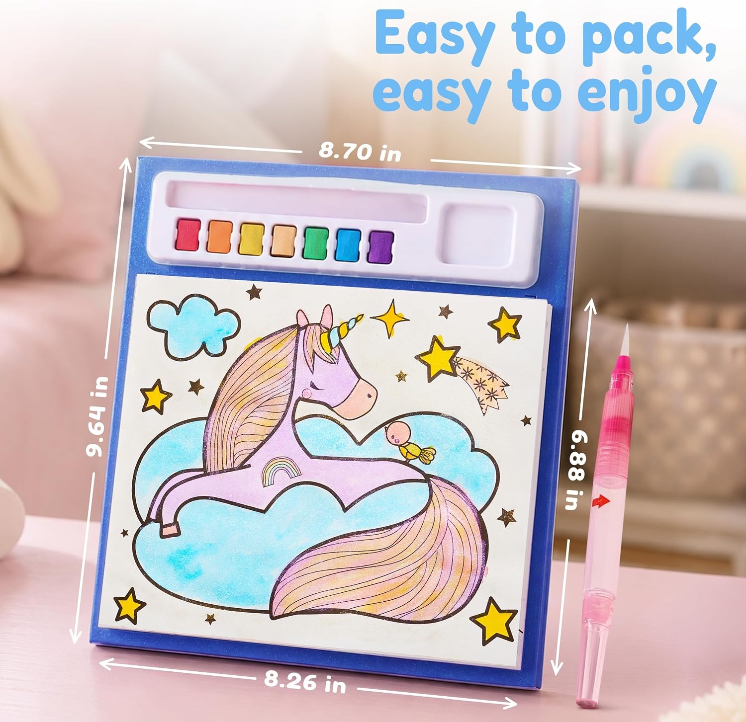 JoyCat Paint with Water Coloring Books & Creative Sticker(Ocean Princess) | Watercolor & Sticker Activity – 200 Pcs Stickers for Kids, Toddler Painting Set, Art & Craft Travel Toy Gifts for Boys Girls(Magical Pony)