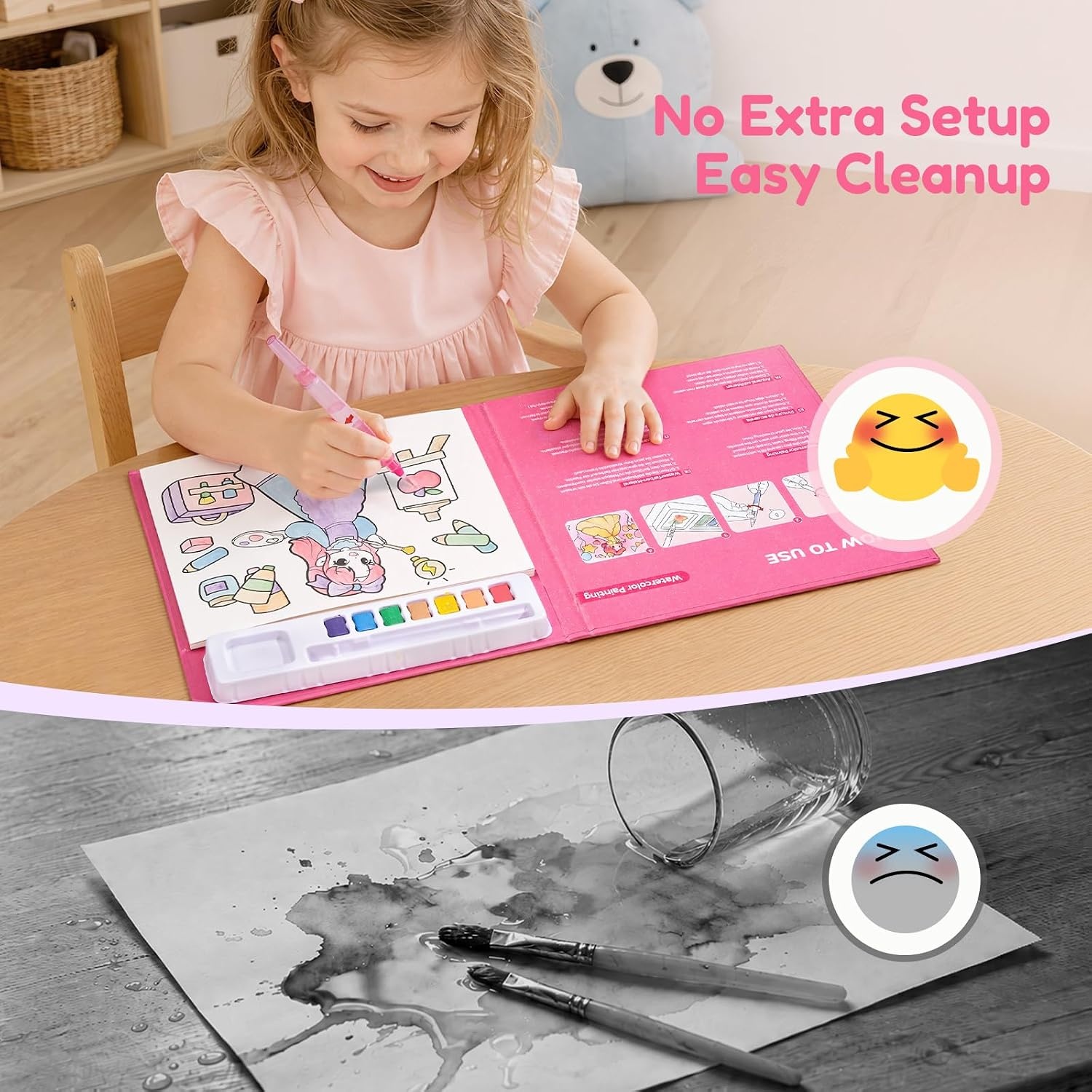 JoyCat Paint with Water Coloring Books for Toddlers (Princess)(Flamingo pink)