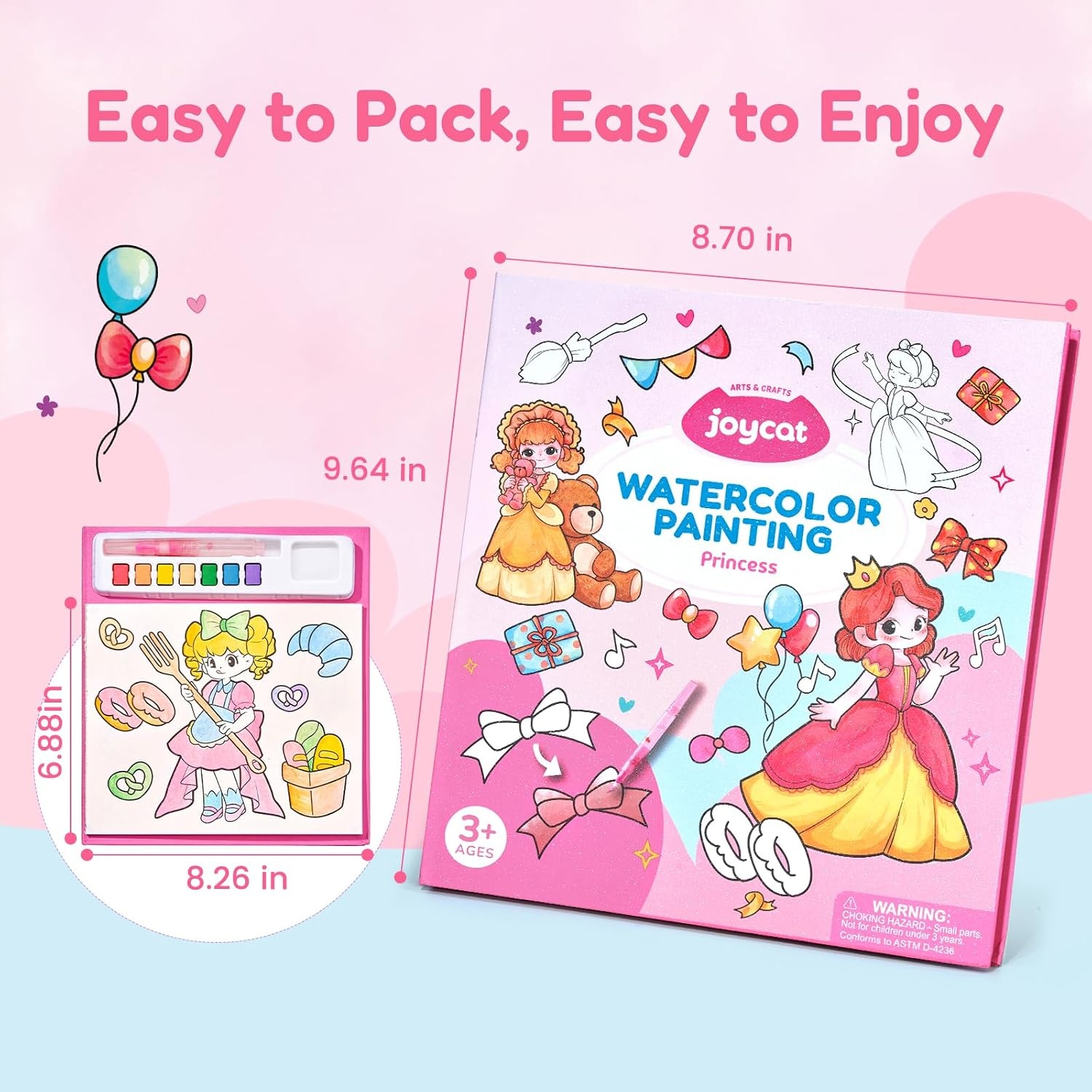 JoyCat Paint with Water Coloring Books for Toddlers (Princess)(Flamingo pink)