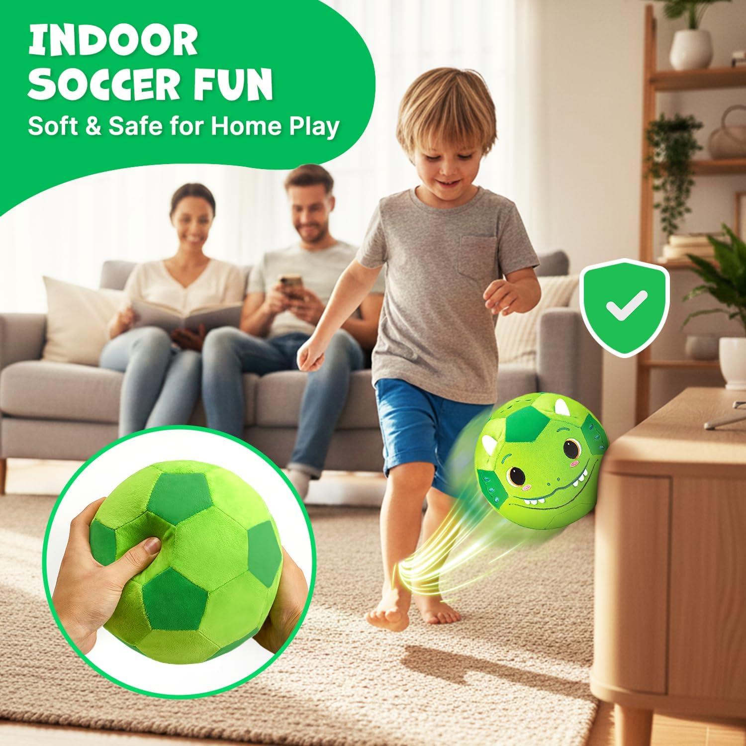 JoyCat Silent Indoor Soccer Ball for Toddlers 1-3, Dinosaur Soft Plush Baby Toddler Soccer Ball Toys Gifts for 1 2 3 4 5 Year Old Boy Girl Birthday Gifts(Dinosaur Soccer)