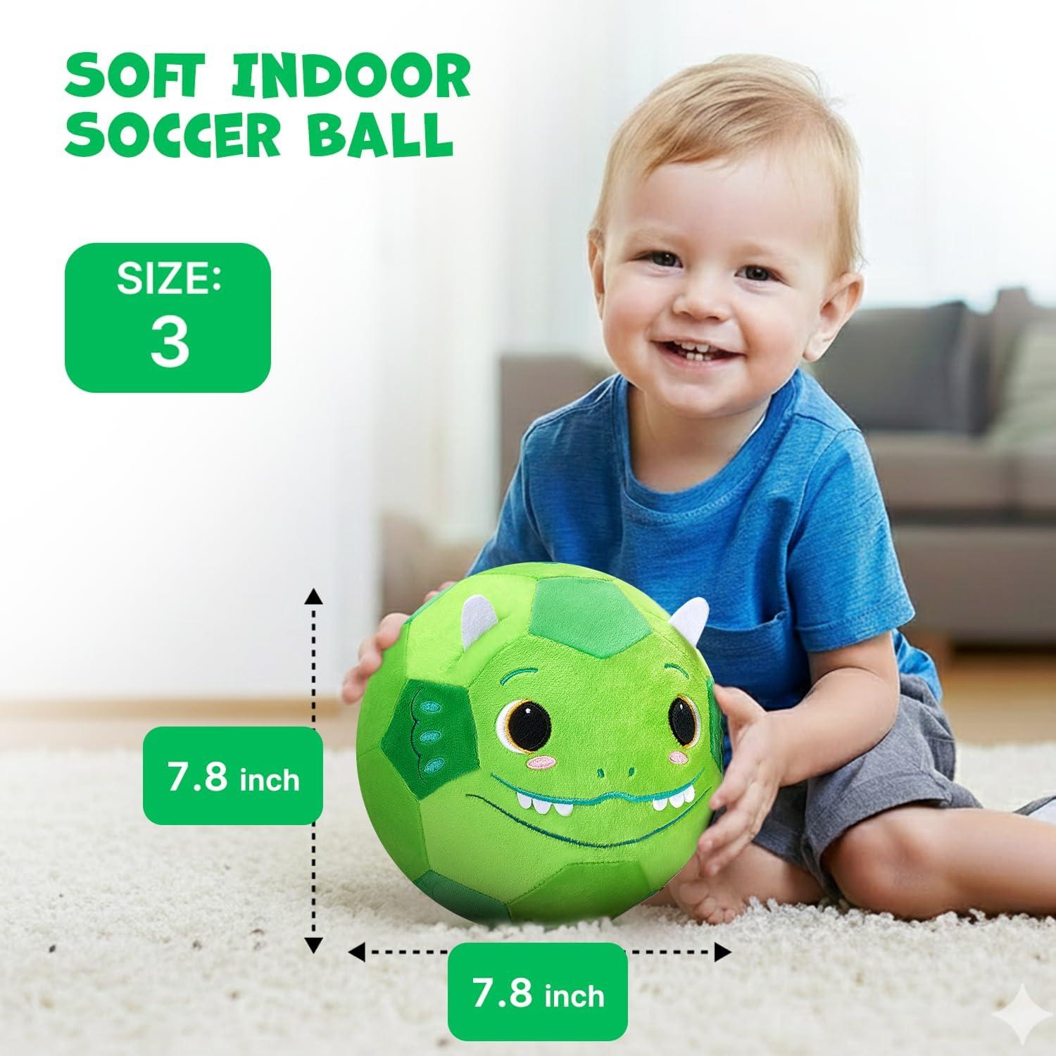 JoyCat Silent Indoor Soccer Ball for Toddlers 1-3, Dinosaur Soft Plush Baby Toddler Soccer Ball Toys Gifts for 1 2 3 4 5 Year Old Boy Girl Birthday Gifts(Dinosaur Soccer)