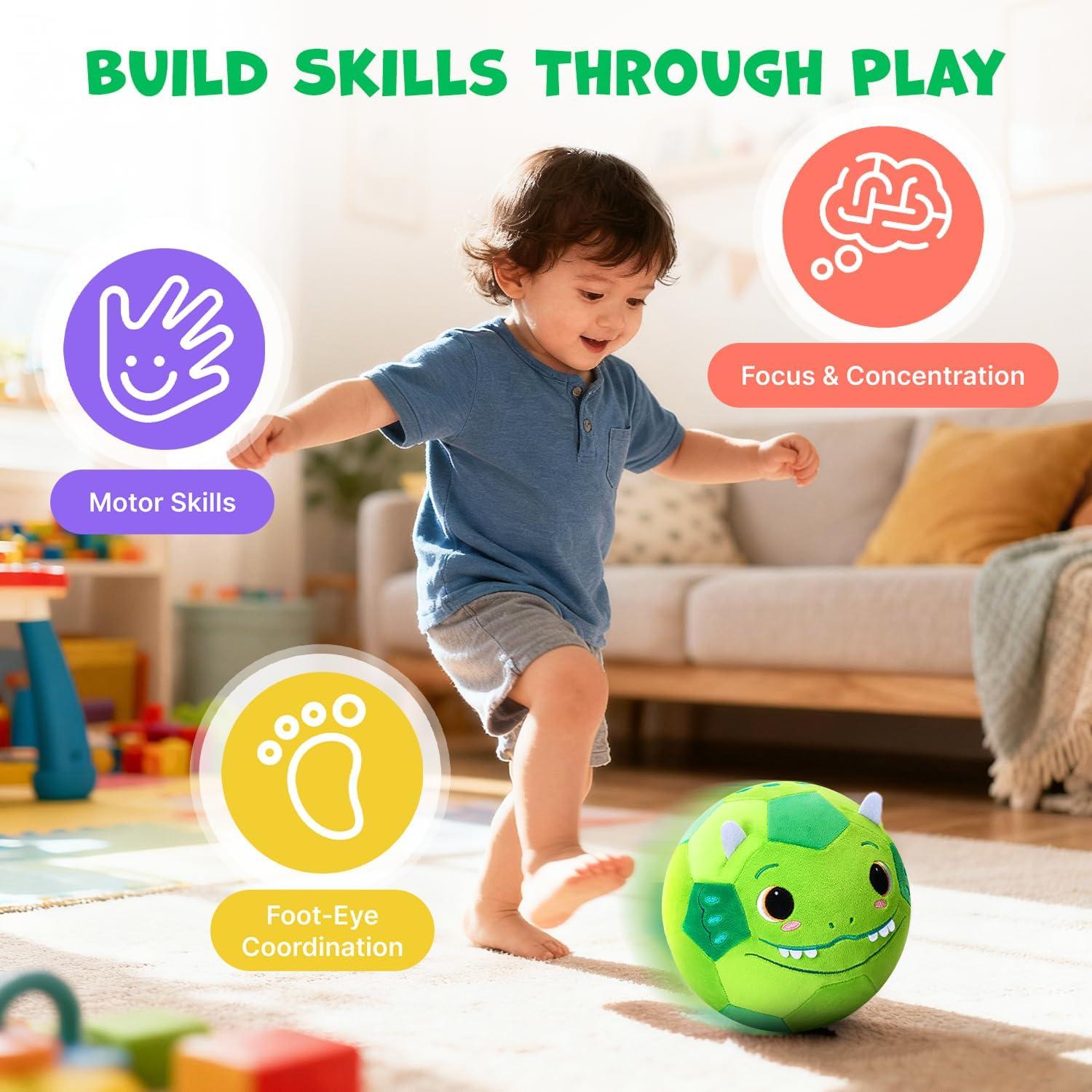 JoyCat Silent Indoor Soccer Ball for Toddlers 1-3, Dinosaur Soft Plush Baby Toddler Soccer Ball Toys Gifts for 1 2 3 4 5 Year Old Boy Girl Birthday Gifts(Dinosaur Soccer)