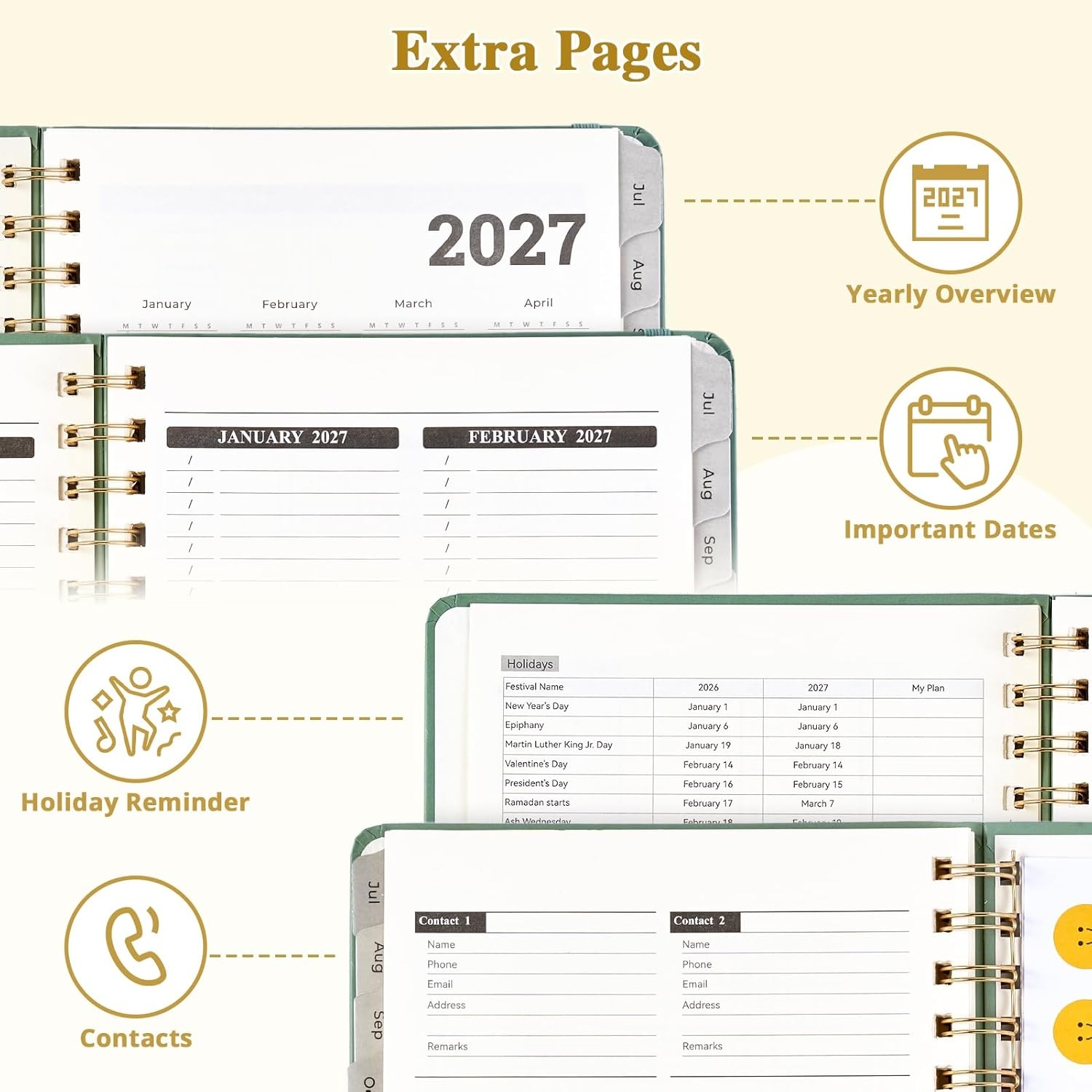 JoyCat 12-Month Academic Planner 2026-2027, July 2026 – June 2027, A5 Weekly & Monthly Planner, Hardcover Agenda with Tabs, 5 Sticker Sheets, Elastic Closure & Pocket for Teachers & Students, 6.3″ x 8.5″, Midnight Garden(Green)