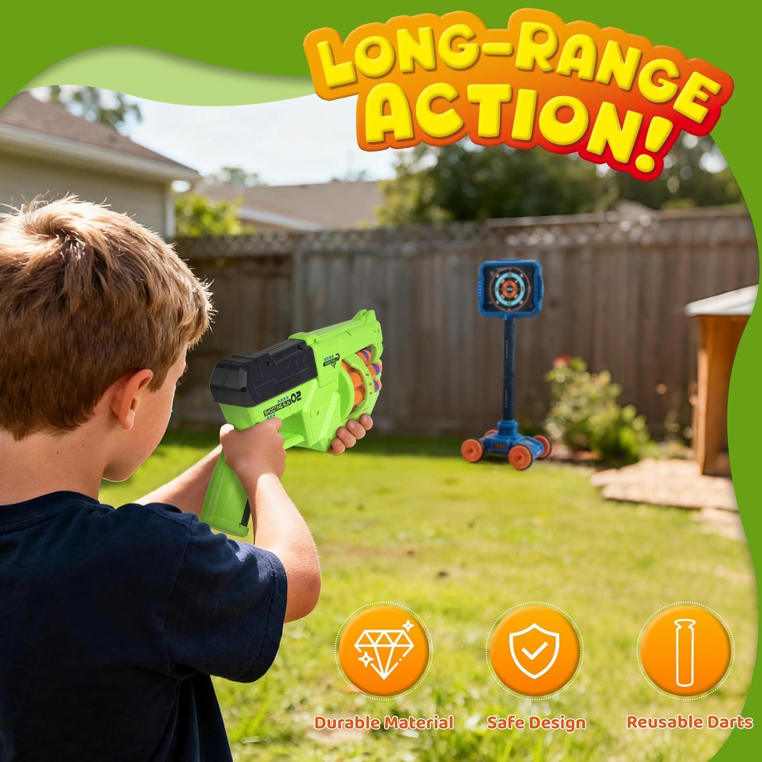 JoyCat 2-in-1 Shooting&Basketball Toy for Kids,Adjustable Height Auto-Moving Shooting Target with Music,Outdoor Indoor Game Compatible with Nerf Toy Guns for Kids,Birthday Chrisrmas Gift for Boys(1 Toy Gun)