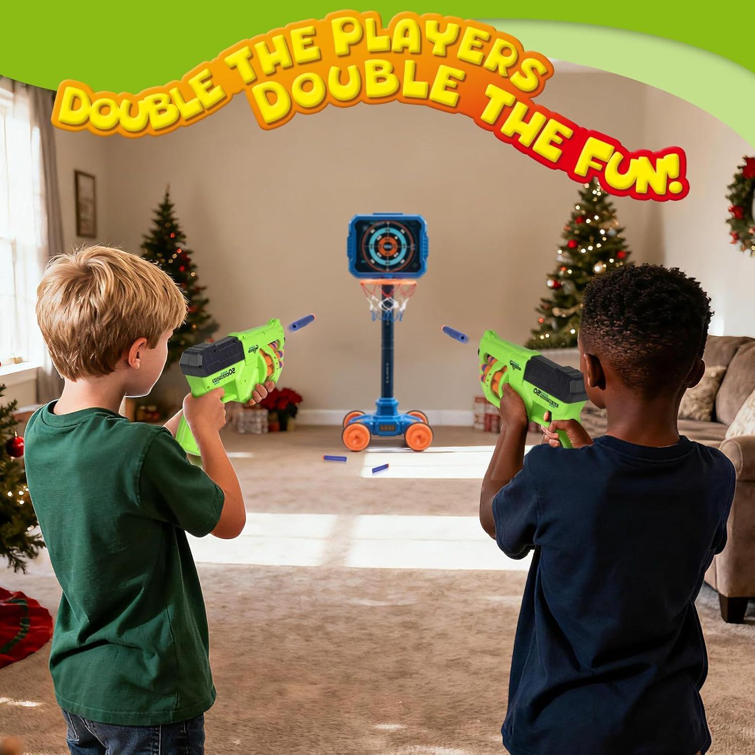 JoyCat 2-in-1 Shooting&Basketball Toy for Kids,Adjustable Height Auto-Moving Shooting Target with Music,Outdoor Indoor Game Compatible with Nerf Toy Guns for Kids,Birthday Chrisrmas Gift for Boys(1 Toy Gun)