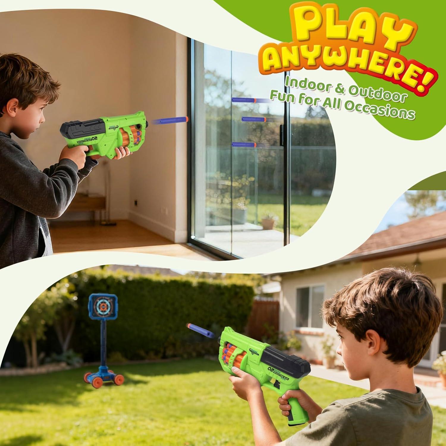 JoyCat 2-in-1 Shooting&Basketball Toy for Kids,Adjustable Height Auto-Moving Shooting Target with Music,Outdoor Indoor Game Compatible with Nerf Toy Guns for Kids,Birthday Chrisrmas Gift for Boys(1 Toy Gun)