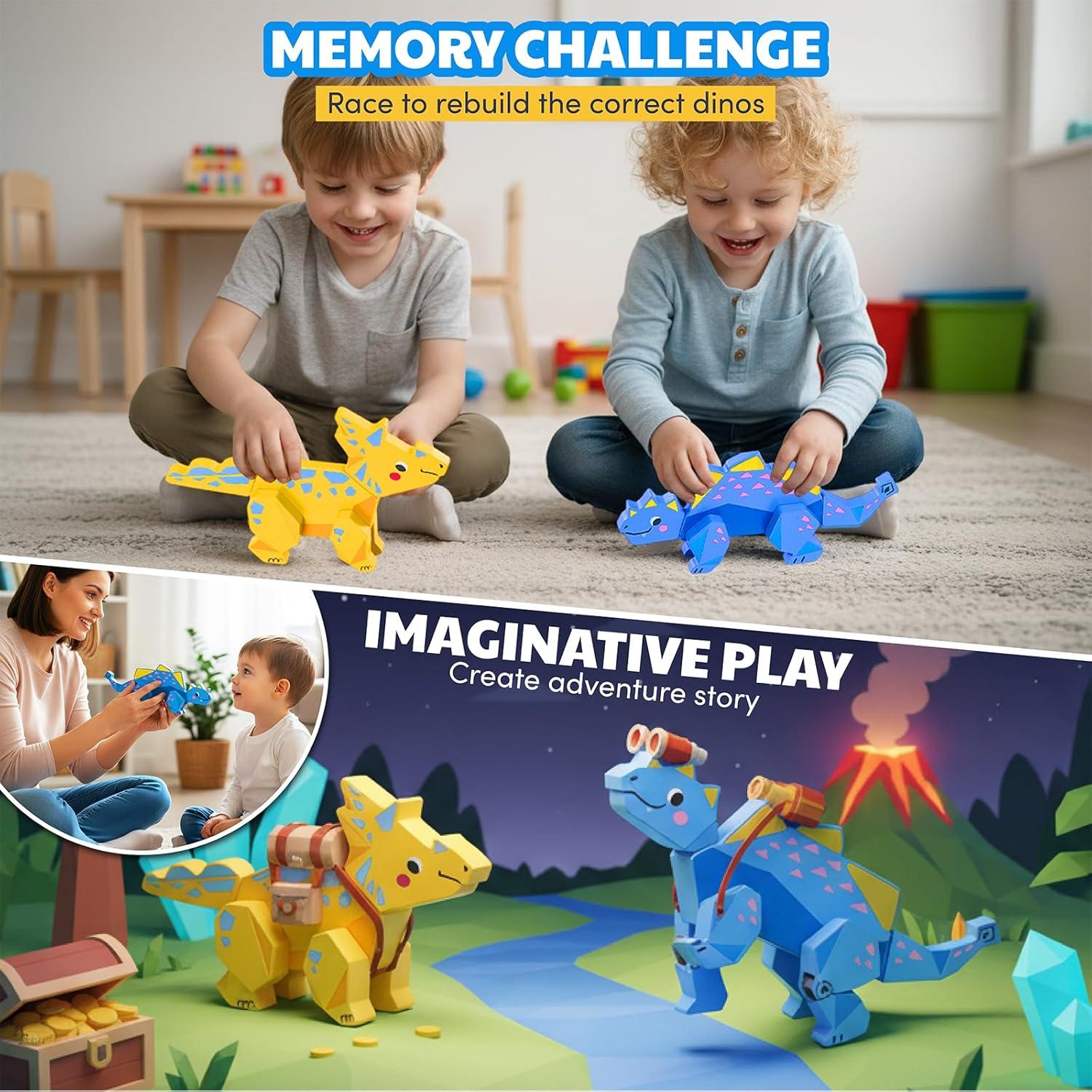 JoyCat Magnetic Wooden Dinosaur Building Toys for Toddlers 1-3, Build and Take Apart Dino Playset, Montessori STEM Fine Motor Toy, Gifts for Boys Girls