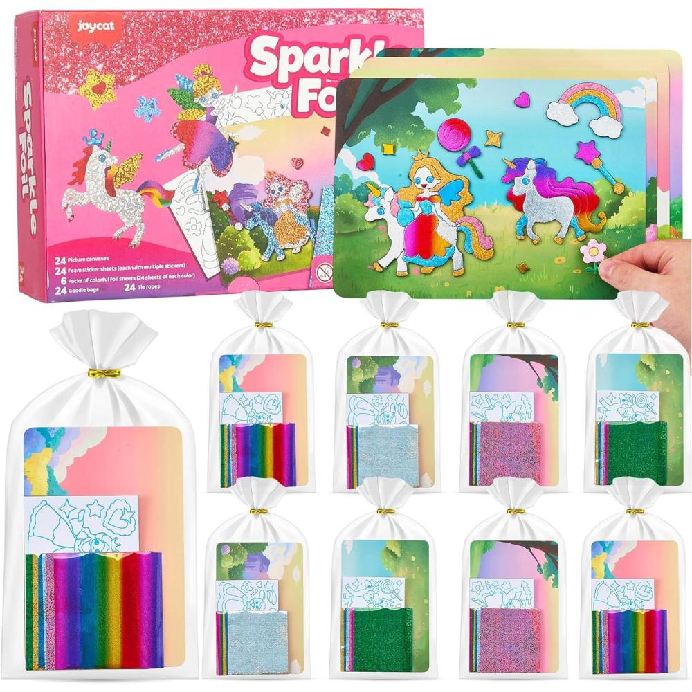 JoyCat 24 Pack Foil Craft Party Favors,No Mess Arts and Crafts for Kids,Goodie Bag Stuffers,DIY Creative Activity, Birthday Present for Girls Boys 4 5 6 7 8 9 Years Old(Unicorn)(Unicorn)