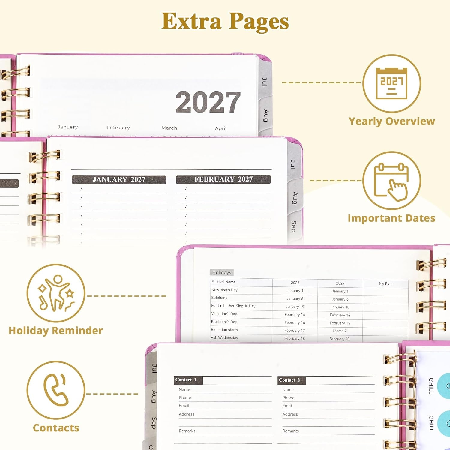 JoyCat 12-Month Academic Planner 2026-2027, July 2026 – June 2027, A5 Weekly & Monthly Planner, Hardcover Agenda with Tabs, 5 Sticker Sheets, Elastic Closure & Pocket for Teachers & Students, 6.3″ x 8.5″, Midnight Garden(Pink)