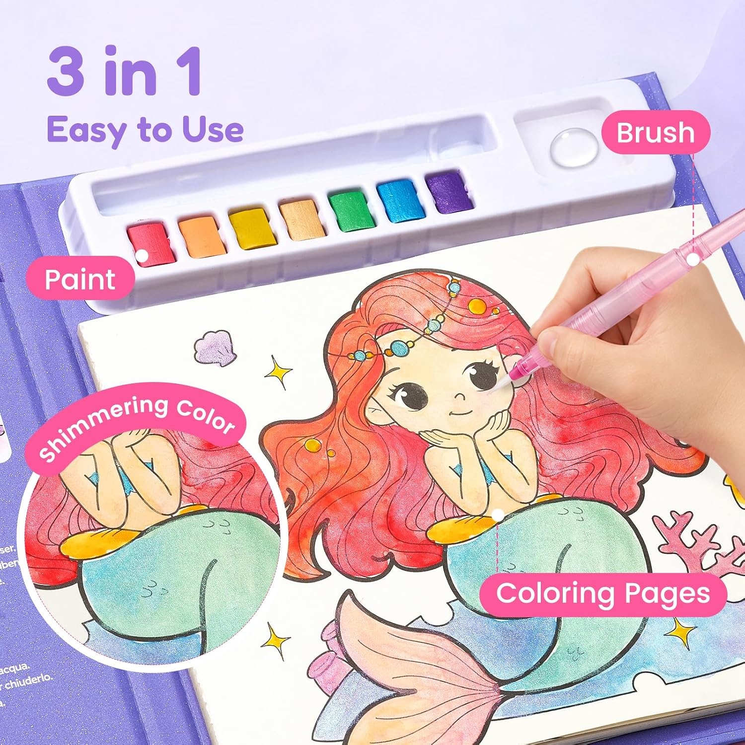 JoyCat Paint with Water Coloring Books for Toddlers (Princess)(Purple)