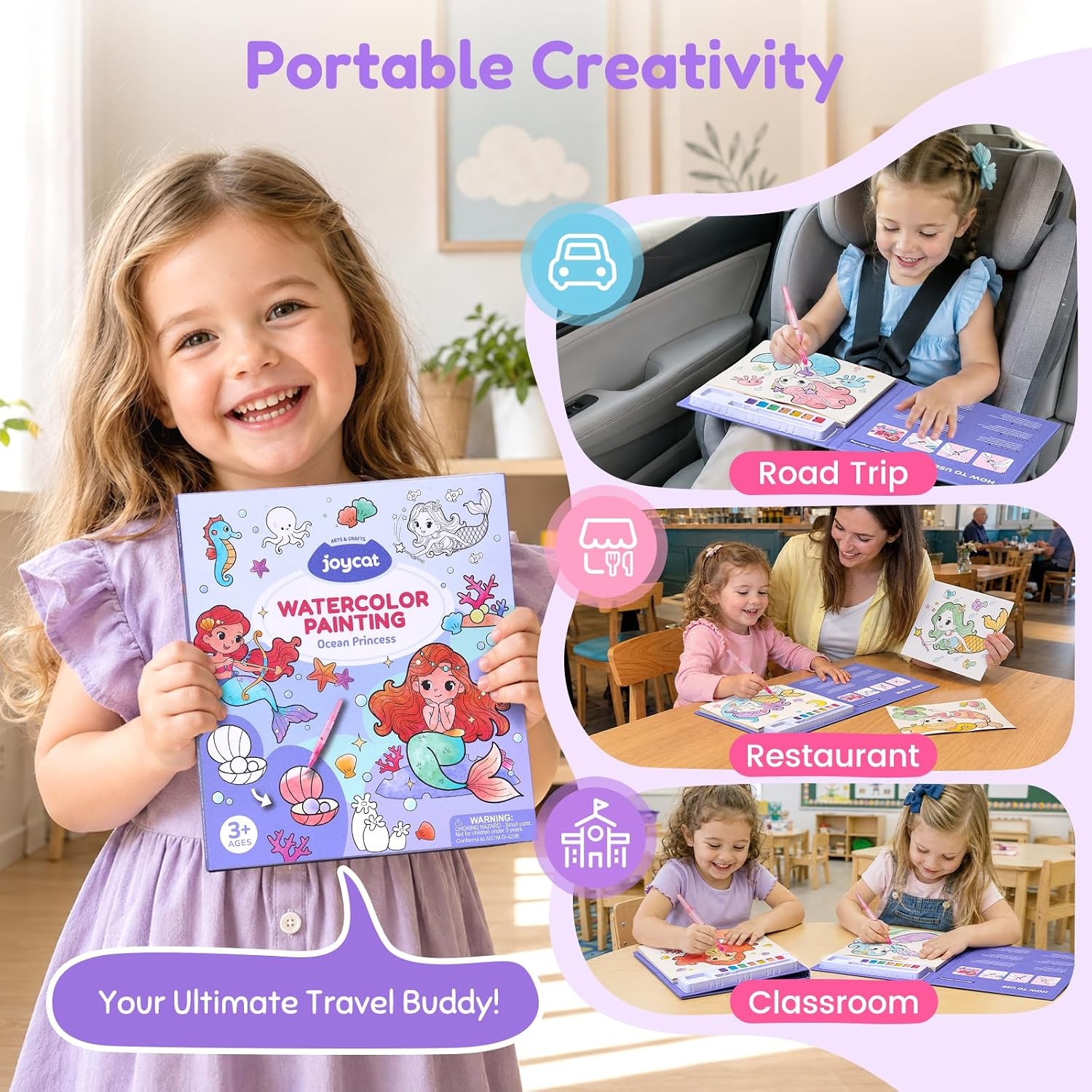JoyCat Paint with Water Coloring Books for Toddlers (Princess)(Purple)