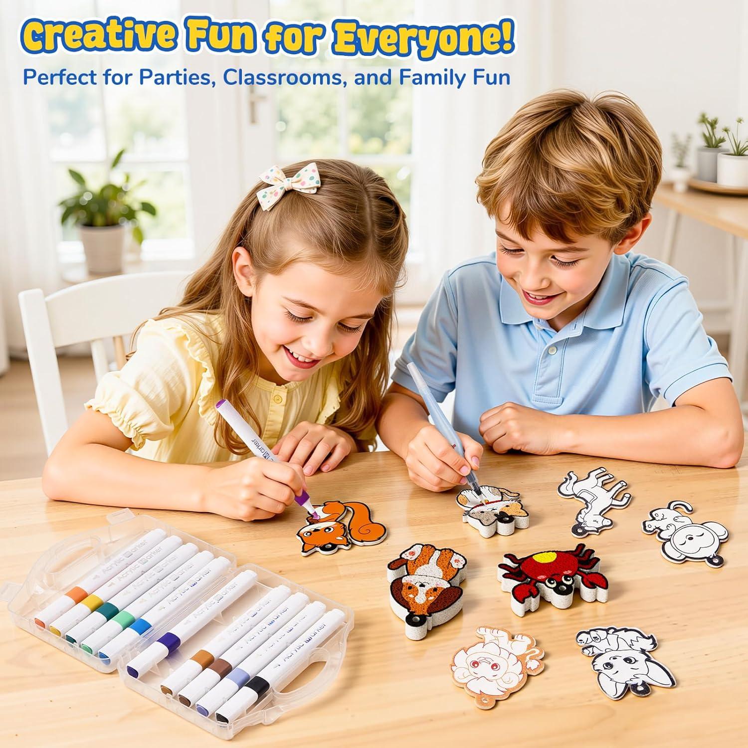 JoyCat Art Kit- 3D DIY Foam Texture Painting Kit, Unicorn & Princess Magic Puffy Paint Kit, Easter Basket Stuffers, Craft Kits for Kids, Creative Gift for Girls & Boys Ages 4, 5, 6, 7, 8, 9, 10(Nature)