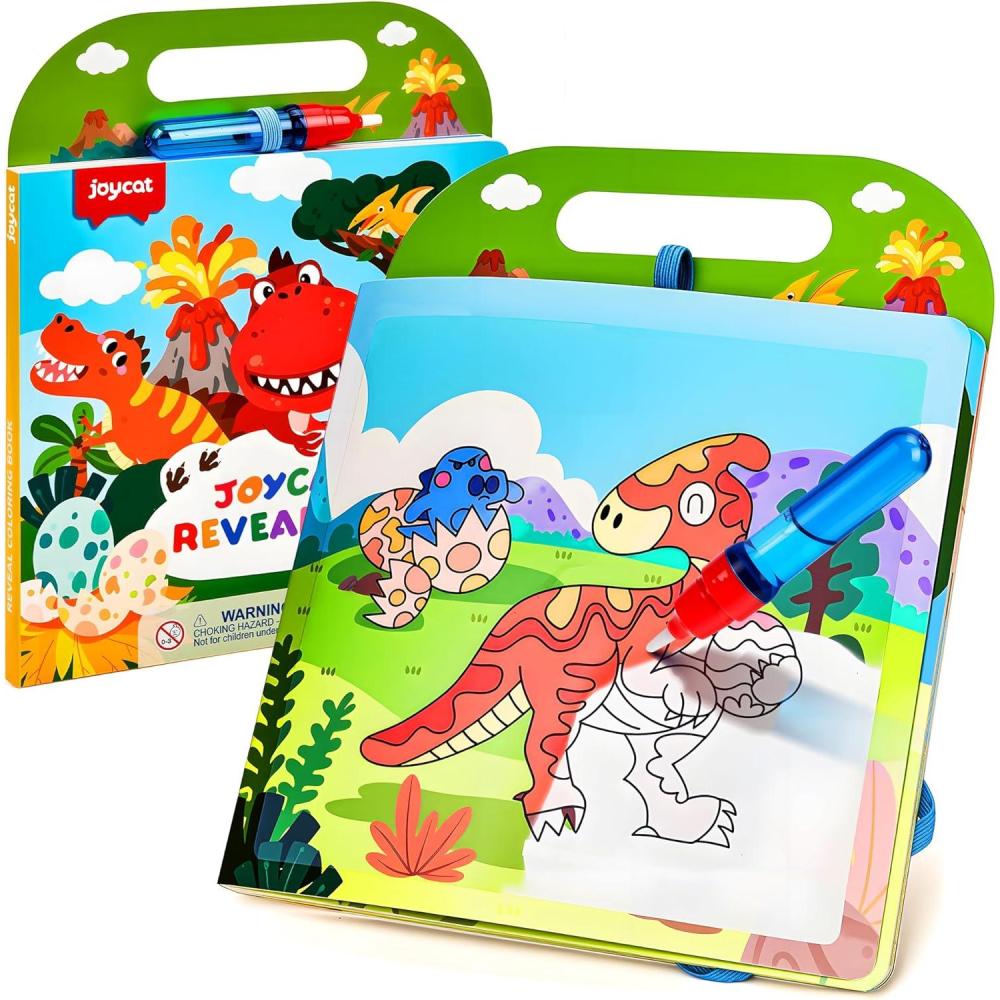 JoyCat Ocean Water Coloring Book for Toddlers, Reusable & Interactive 13 Painting Pages with Water Pen for No Mess Drawing Activity, Take-Along Color-Reveal Set, Travel Toy, Gift for Boys Girls(Dinosaur)