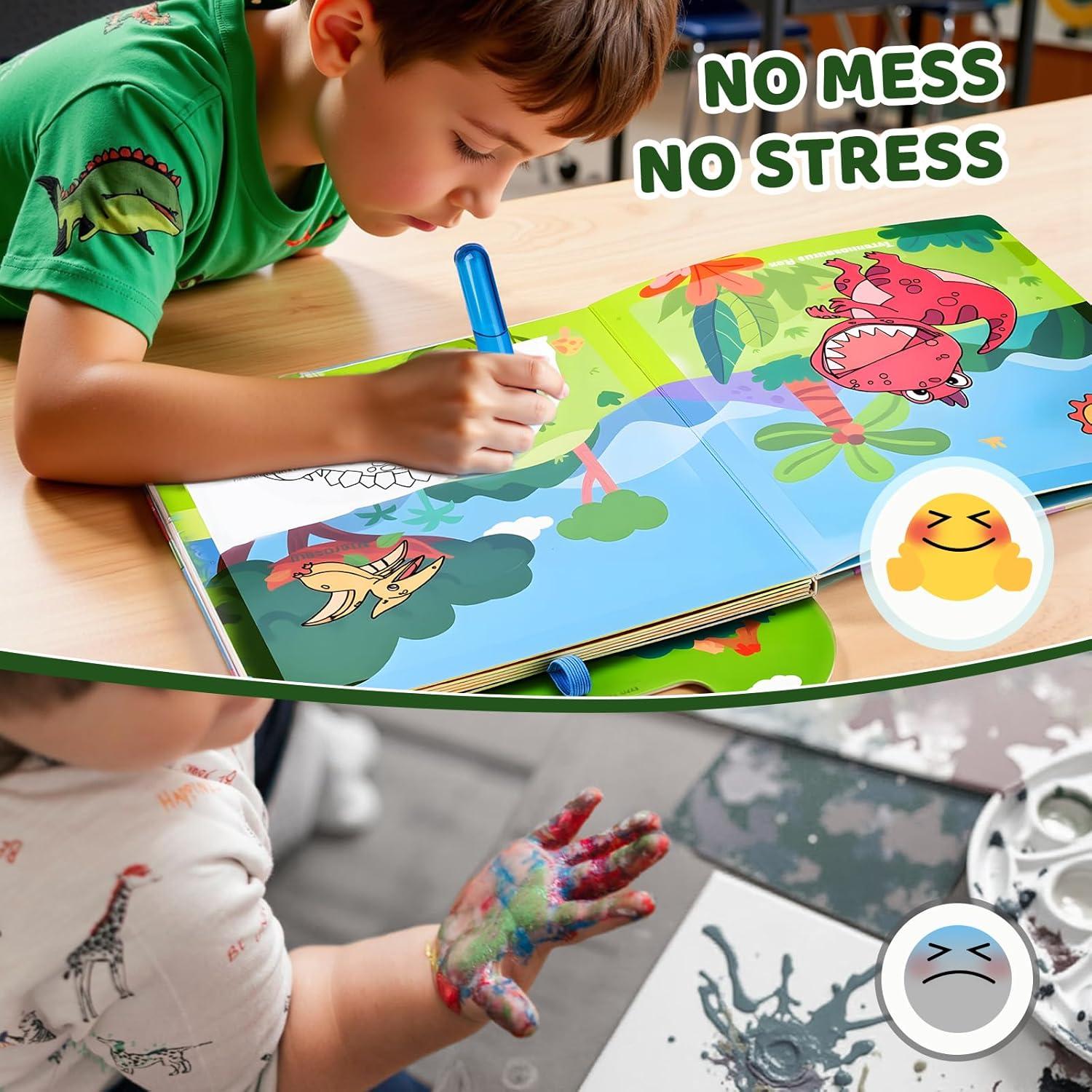 JoyCat Ocean Water Coloring Book for Toddlers, Reusable & Interactive 13 Painting Pages with Water Pen for No Mess Drawing Activity, Take-Along Color-Reveal Set, Travel Toy, Gift for Boys Girls(Dinosaur)
