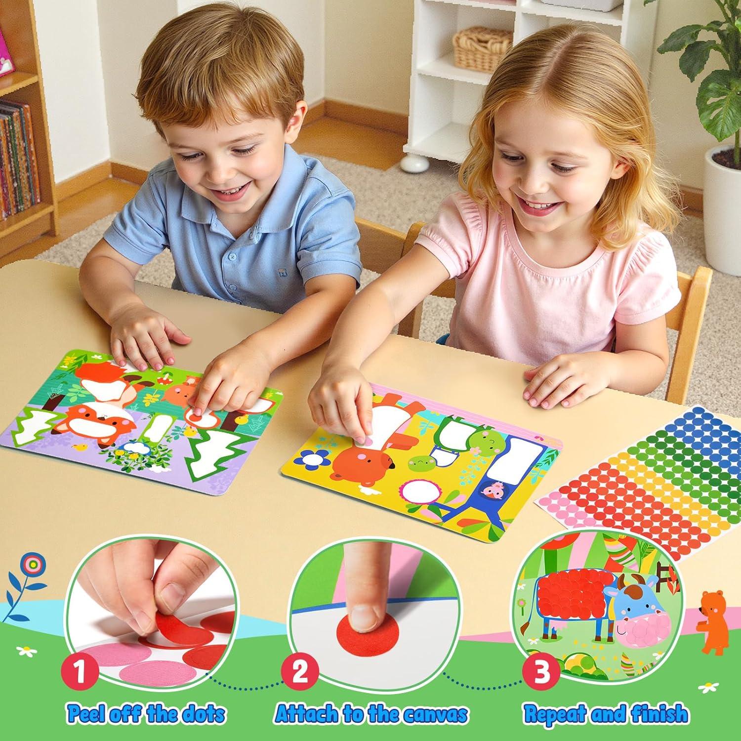 JoyCat 24 Pack Dot Art Craft Kits for Kids Party Favors, Mess-Free Dot Sticker Activity Set with 4800+ Stickers & Goodie Bags, Classroom Prizes, Treasure Box Toys, Goodie Bag Stuffers Ages 3-8