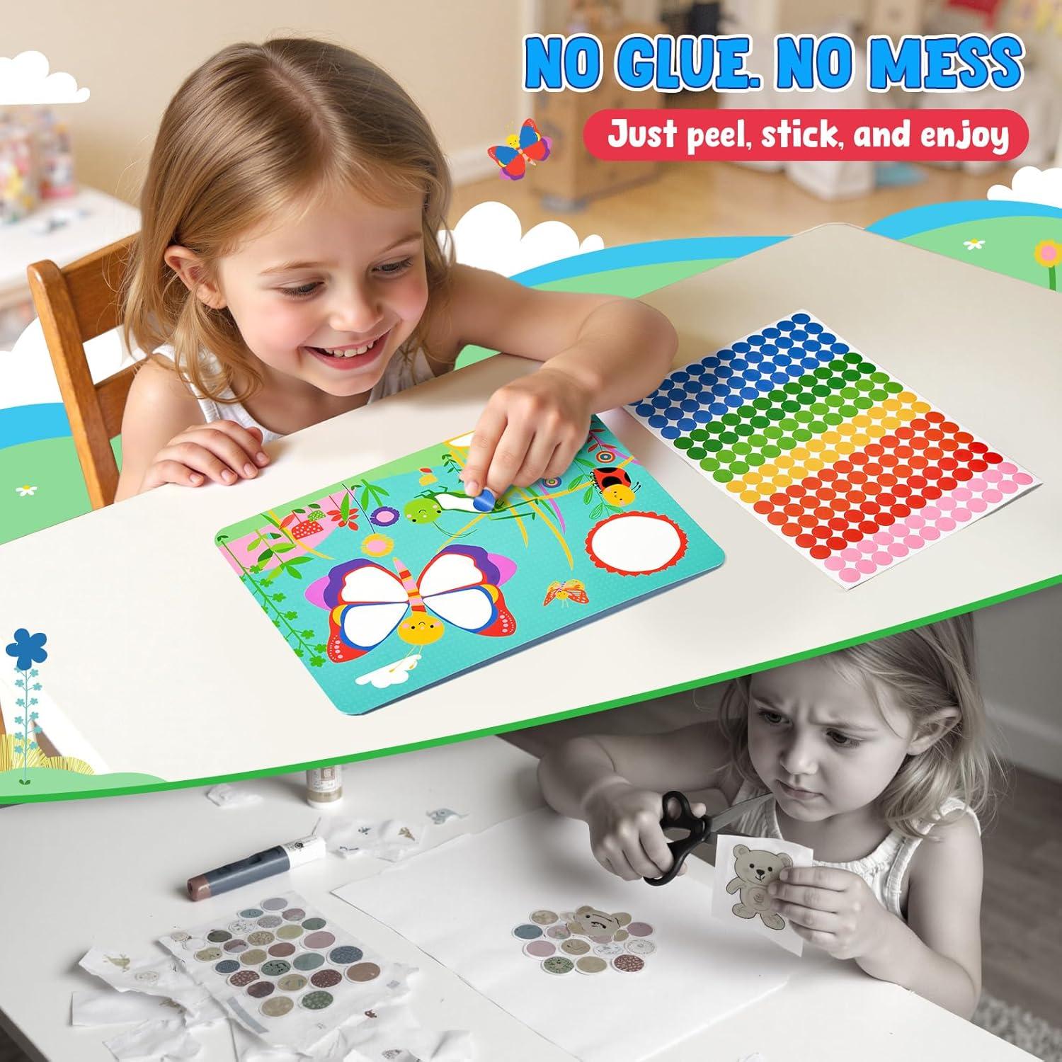 JoyCat 24 Pack Dot Art Craft Kits for Kids Party Favors, Mess-Free Dot Sticker Activity Set with 4800+ Stickers & Goodie Bags, Classroom Prizes, Treasure Box Toys, Goodie Bag Stuffers Ages 3-8