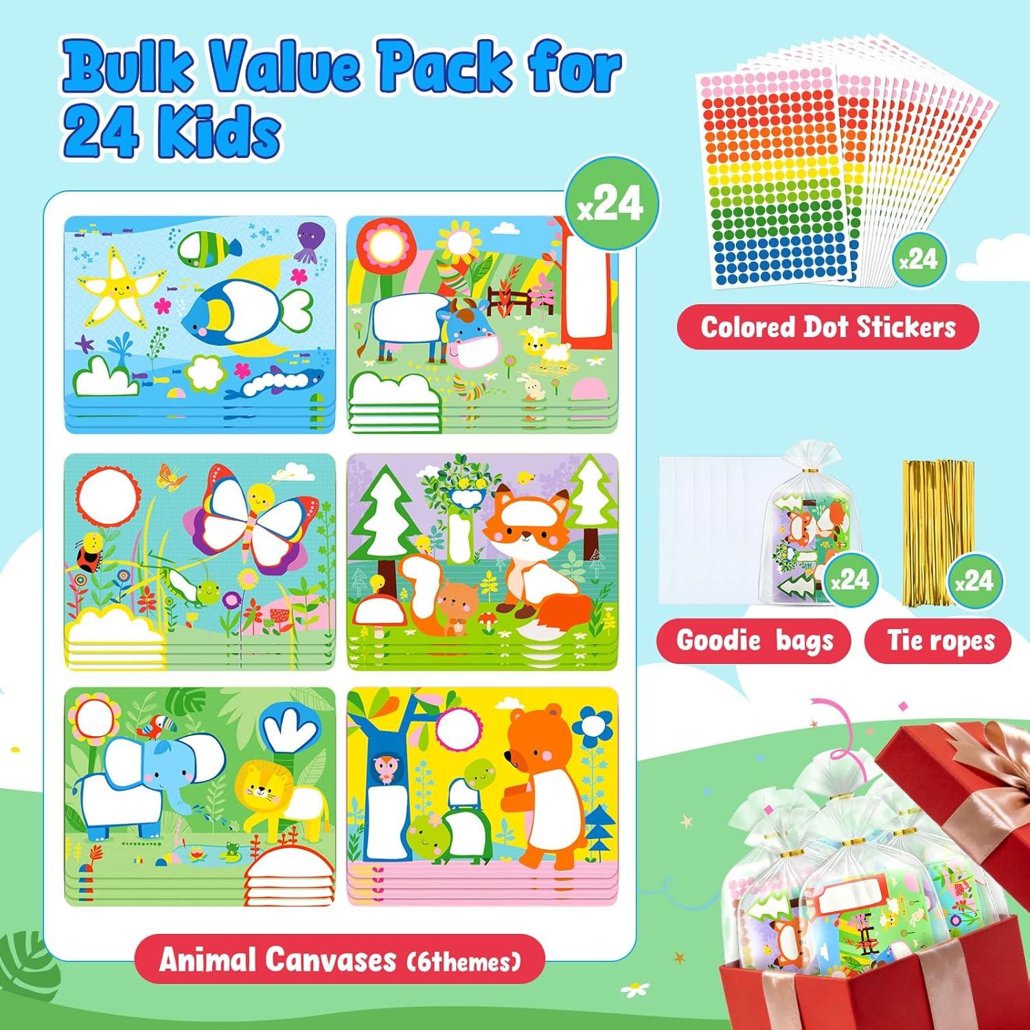 JoyCat 24 Pack Dot Art Craft Kits for Kids Party Favors, Mess-Free Dot Sticker Activity Set with 4800+ Stickers & Goodie Bags, Classroom Prizes, Treasure Box Toys, Goodie Bag Stuffers Ages 3-8