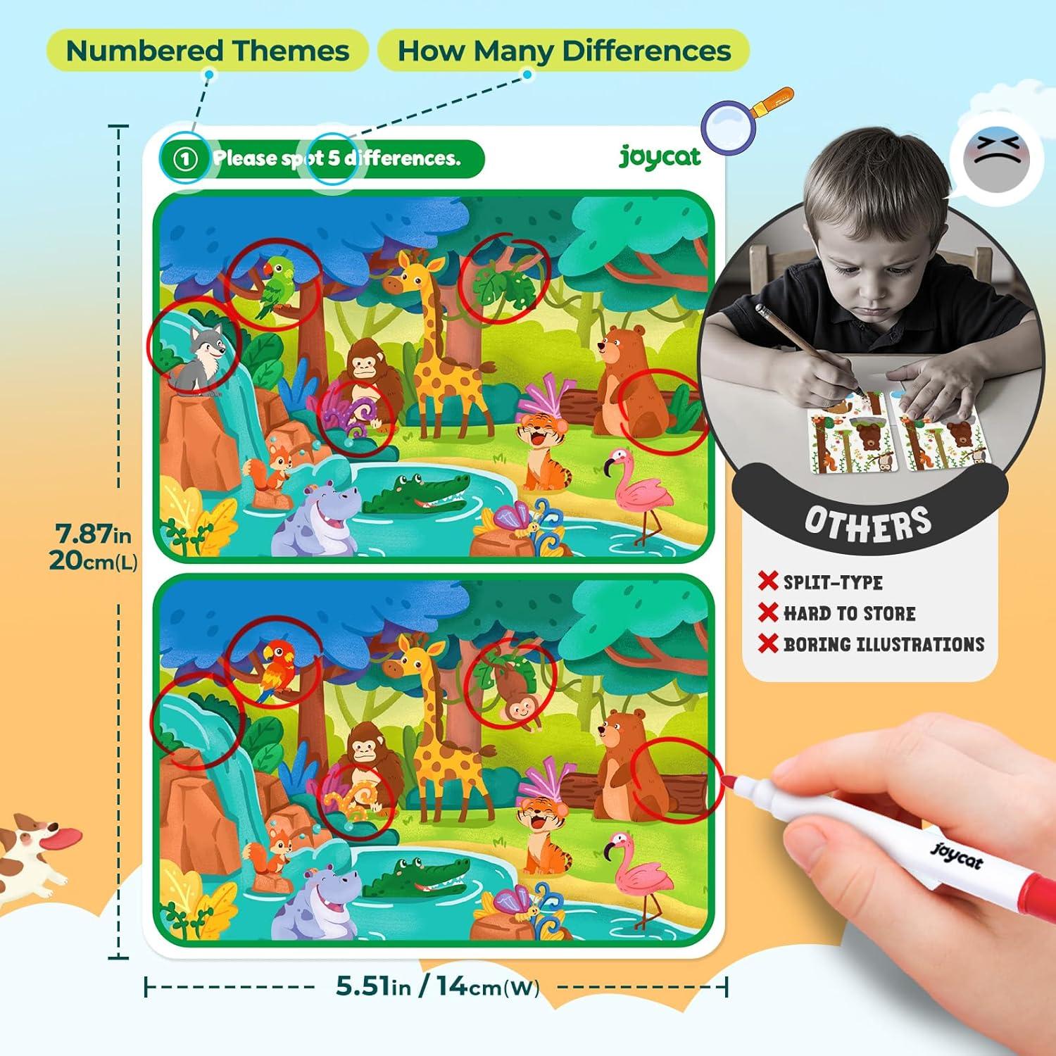 JoyCat 24 Pack Spot the Difference Game Cards for Kids, Reusable Dry Erase Party Favors, Classroom Prizes, Goodie Bag Stuffers & Birthday Return Gifts for Ages 4-8