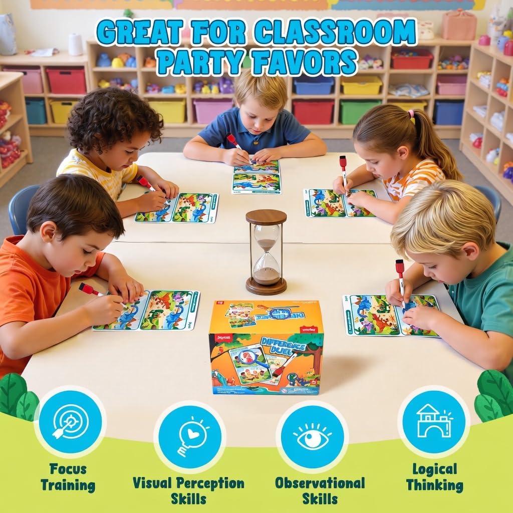JoyCat 24 Pack Spot the Difference Game Cards for Kids, Reusable Dry Erase Party Favors, Classroom Prizes, Goodie Bag Stuffers & Birthday Return Gifts for Ages 4-8