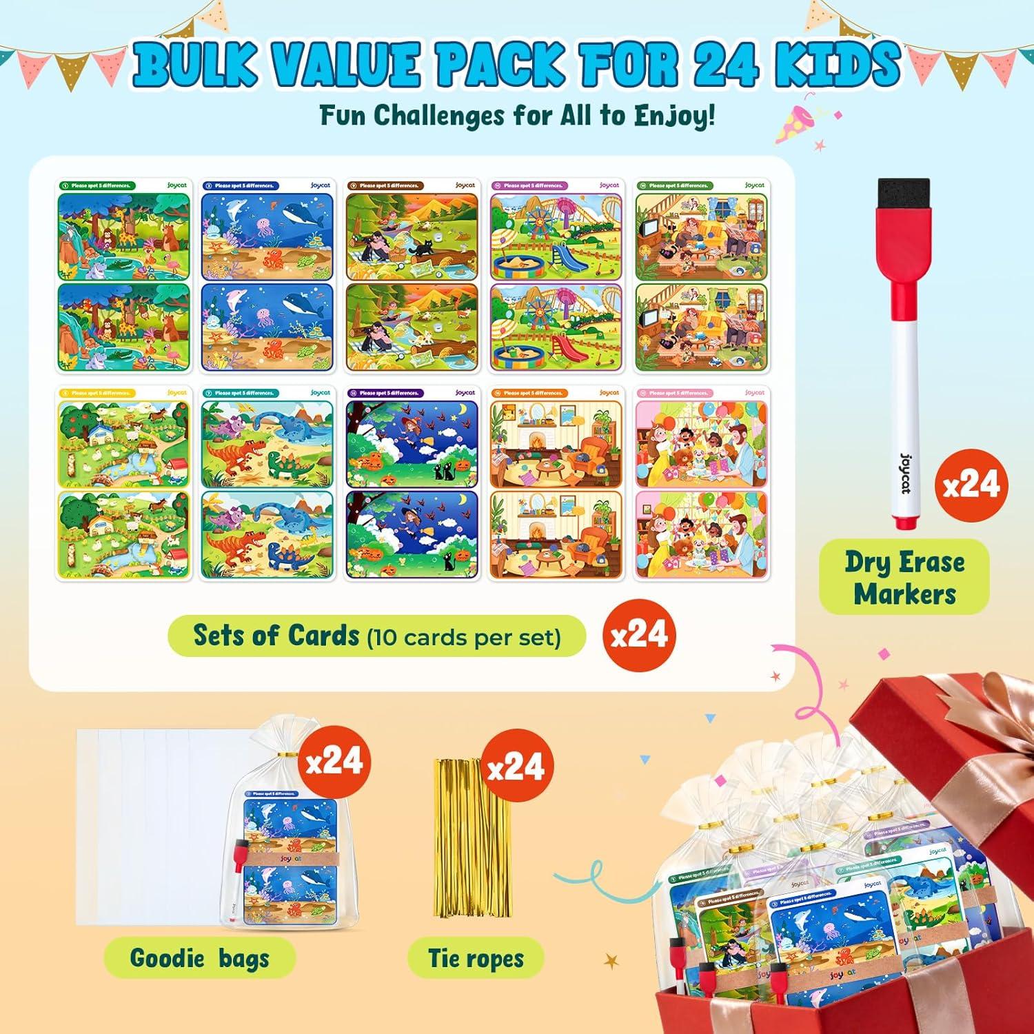 JoyCat 24 Pack Spot the Difference Game Cards for Kids, Reusable Dry Erase Party Favors, Classroom Prizes, Goodie Bag Stuffers & Birthday Return Gifts for Ages 4-8