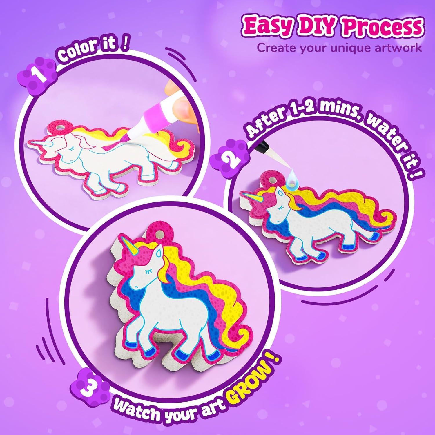JoyCat Art Kit- 3D DIY Foam Texture Painting Kit, Unicorn & Princess Magic Puffy Paint Kit, Easter Basket Stuffers, Craft Kits for Kids, Creative Gift for Girls & Boys Ages 4, 5, 6, 7, 8, 9, 10(Princess & Unicorn)