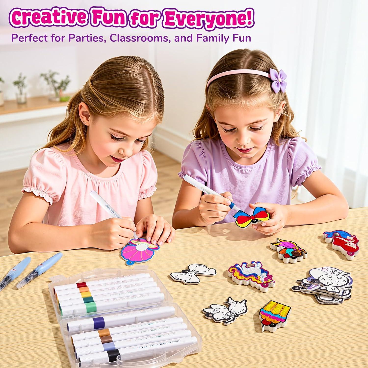 JoyCat Art Kit- 3D DIY Foam Texture Painting Kit, Unicorn & Princess Magic Puffy Paint Kit, Easter Basket Stuffers, Craft Kits for Kids, Creative Gift for Girls & Boys Ages 4, 5, 6, 7, 8, 9, 10(Princess & Unicorn)